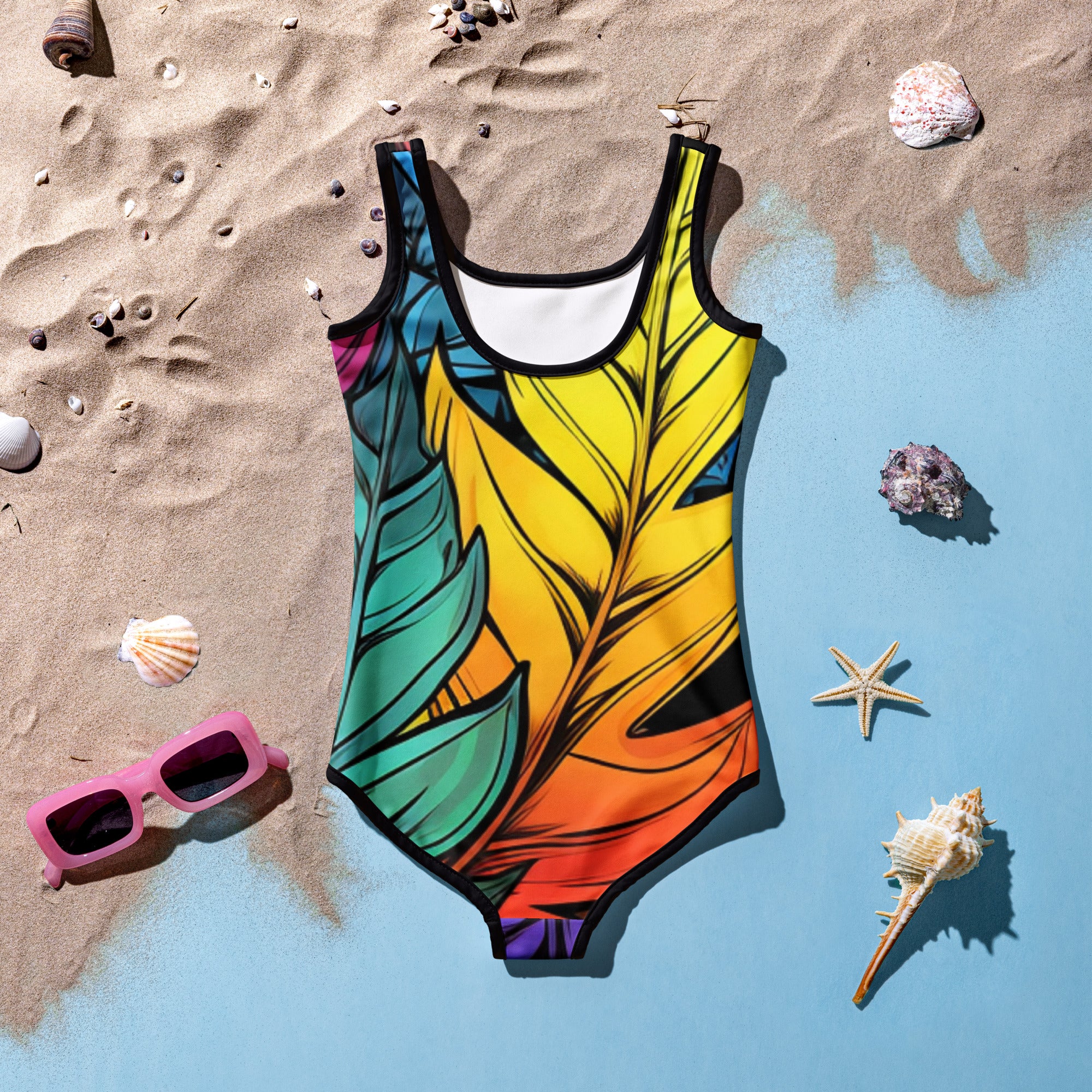 Flashy Leaves All - Over Print Kids Swimsuit - Caster Coast