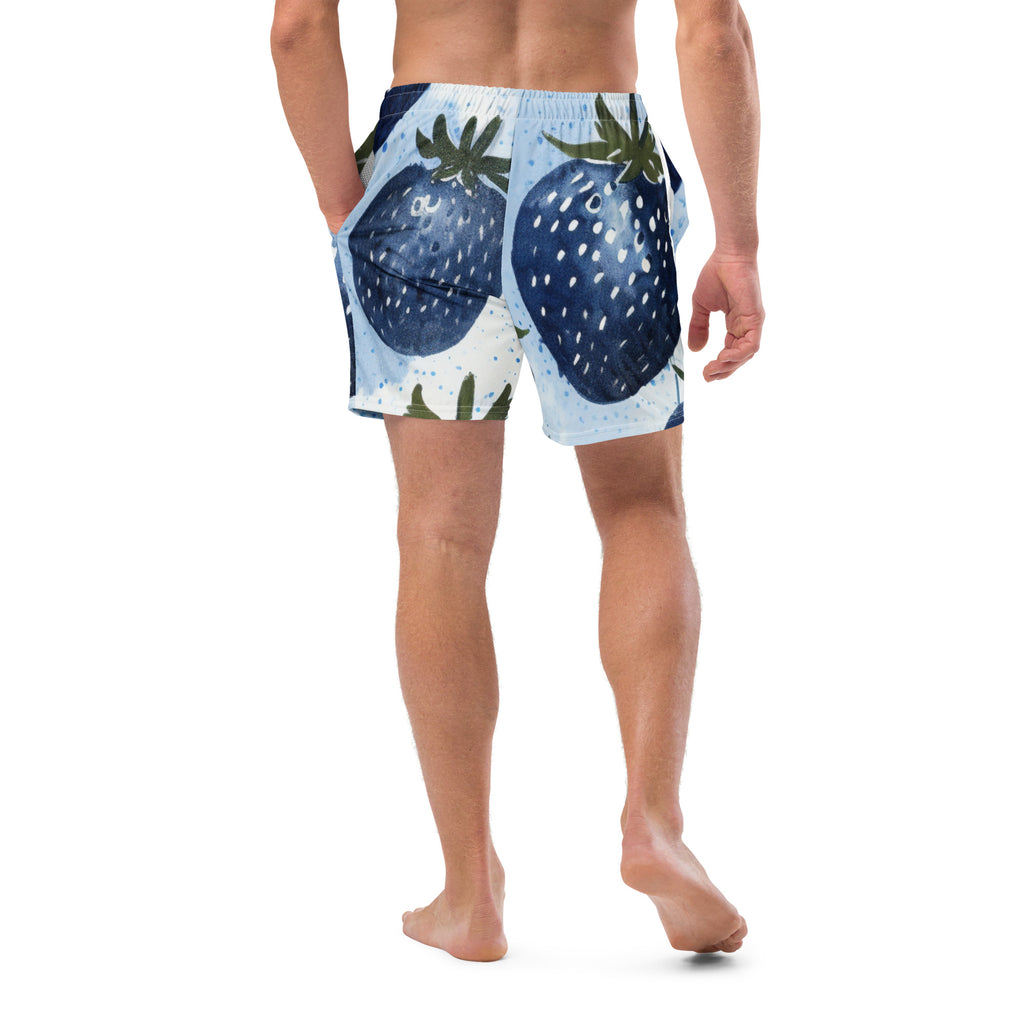 Blue Strawberries Swim Trunks | Quirky Fun Boardshorts for Men - Caster Coast