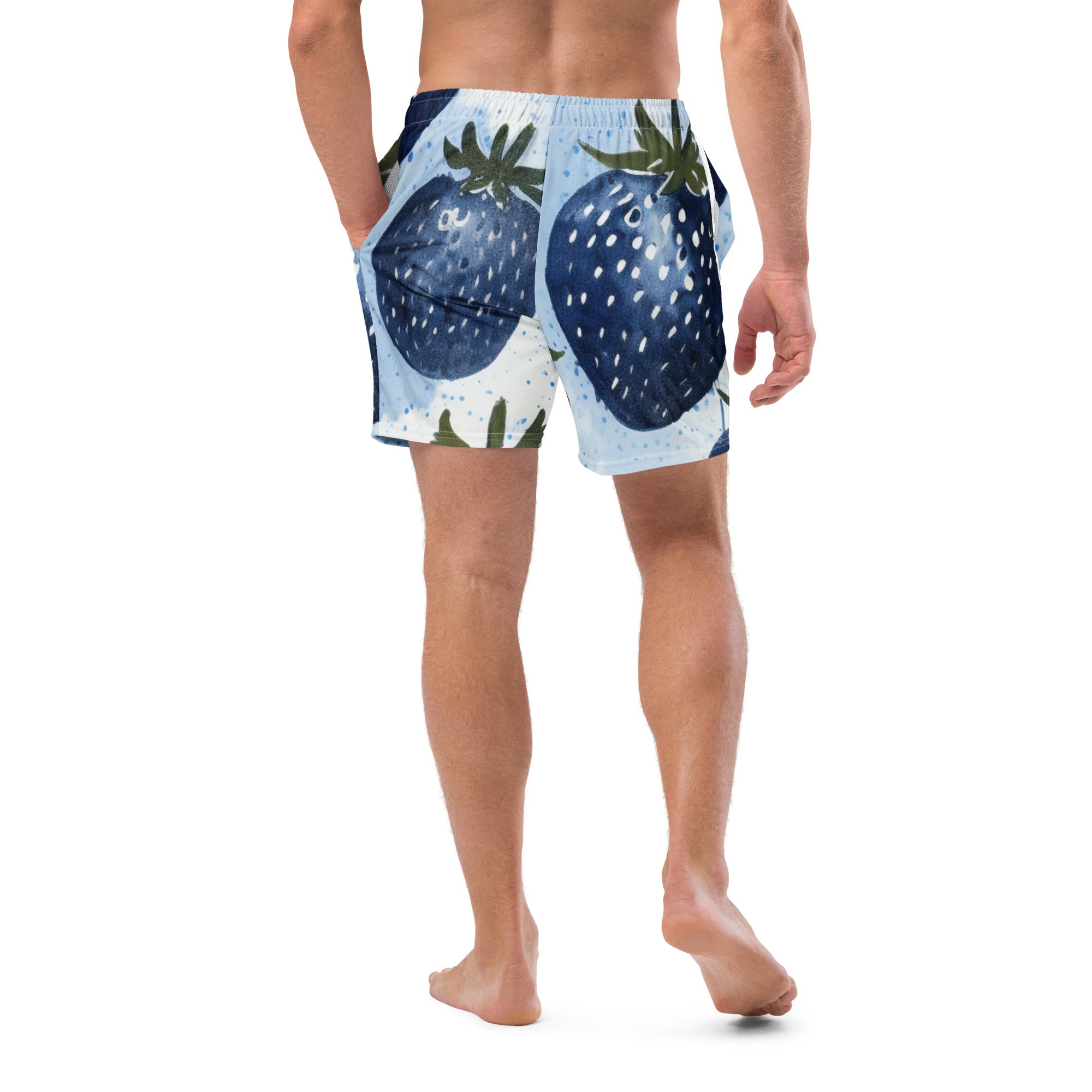 Blue Strawberries Swim Trunks | Quirky Fun Boardshorts for Men - Caster Coast