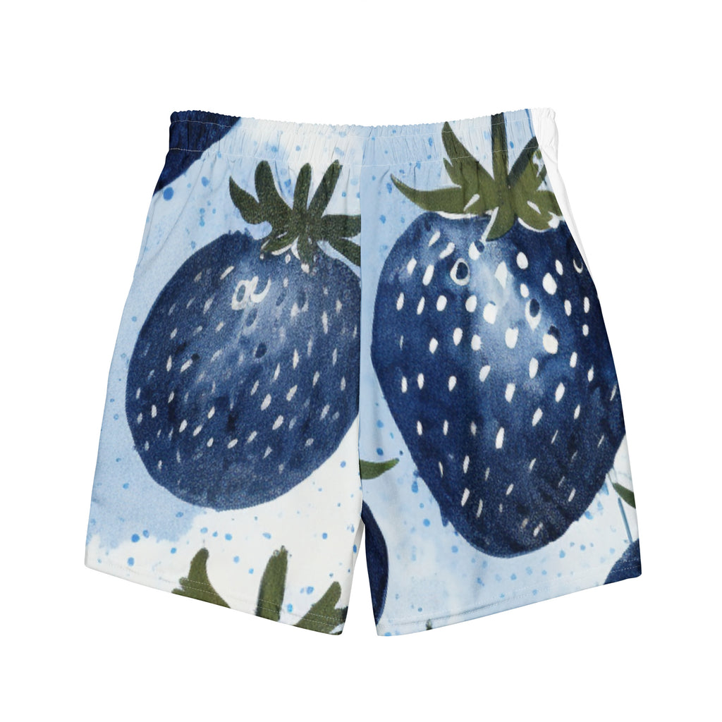 Blue Strawberries Swim Trunks | Quirky Fun Boardshorts for Men - Caster Coast