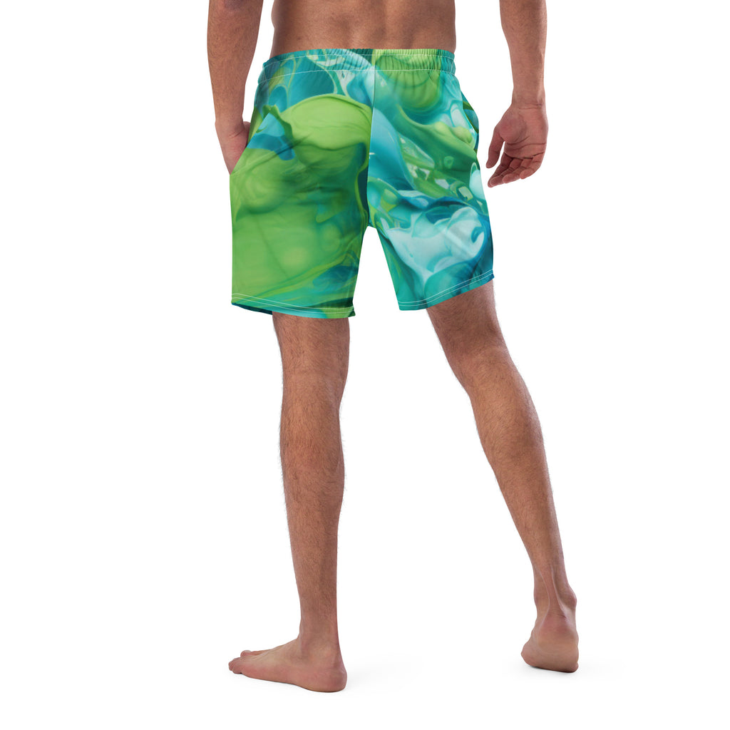 Abstract Blue Green Paint Swim Trunks | Artistic Boardshorts for Men - Caster Coast