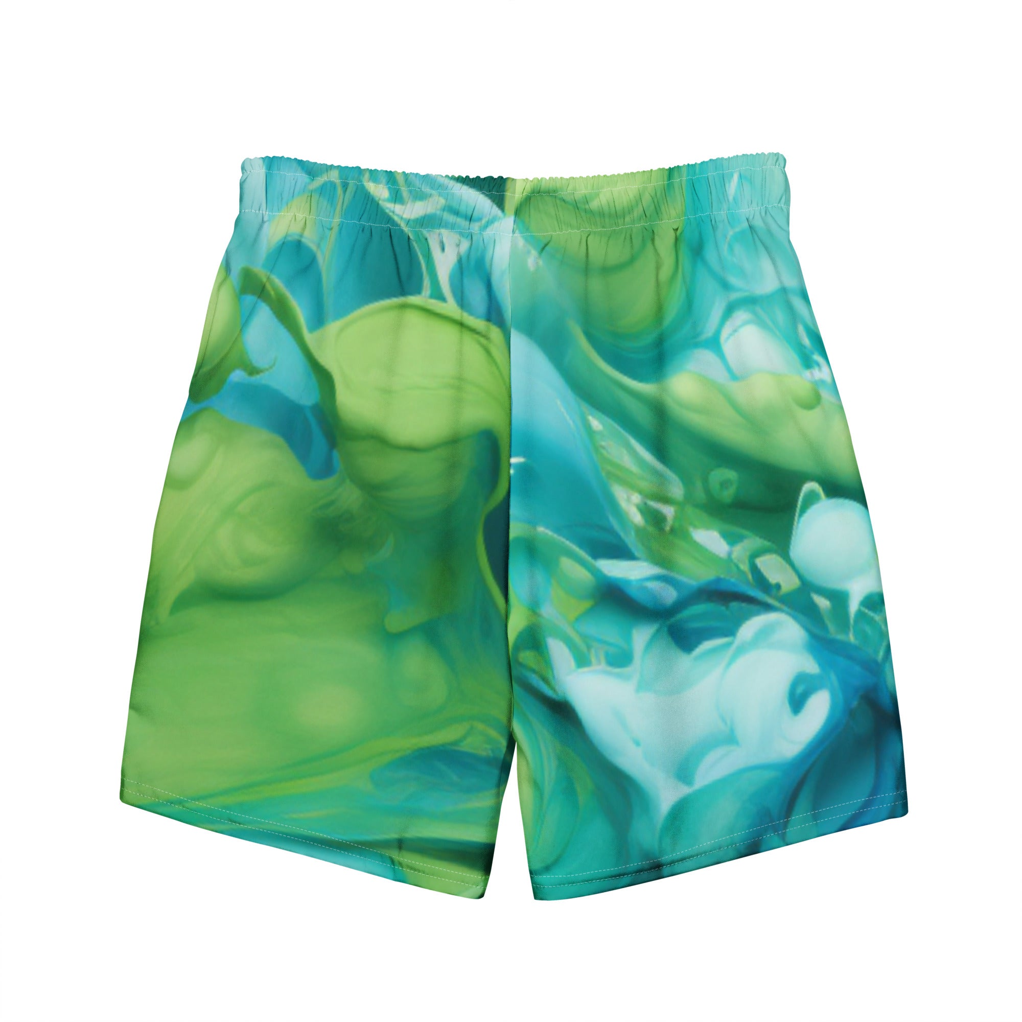 Abstract Blue Green Paint Swim Trunks | Artistic Boardshorts for Men - Caster Coast