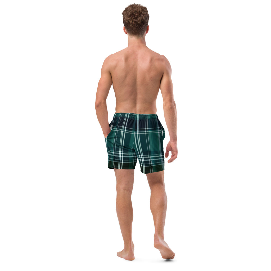 Forest Tartan Swim Trunks | Plaid Pattern Boardshorts for Men - Caster Coast