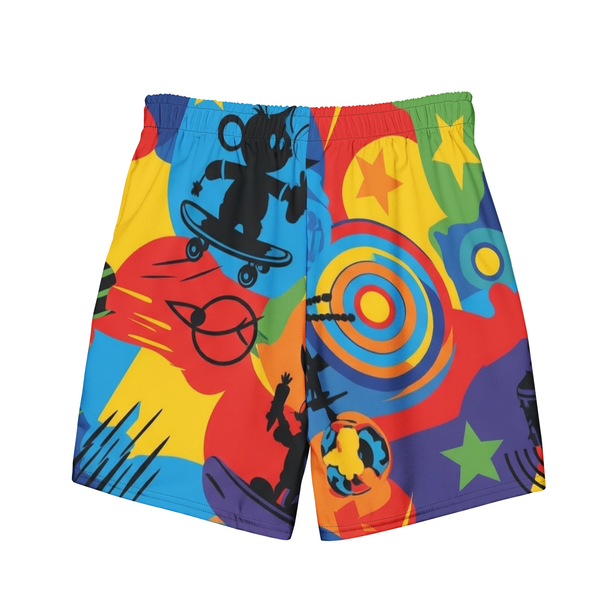 Cartoon Friends Retro Swim Trunks | Men's 80s & 90s Character Boardshorts - Caster Coast