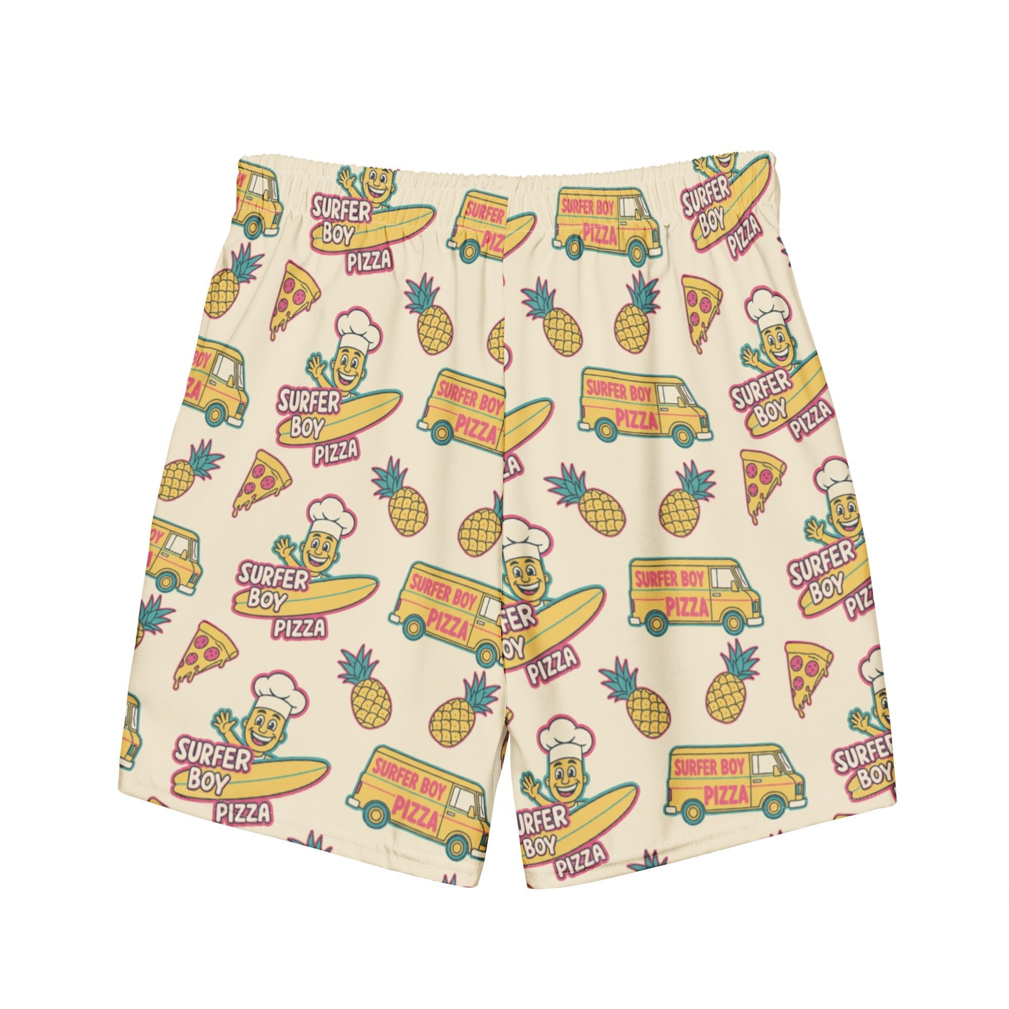 Surfer Boy Pizza Boardshorts | Funny Stranger Things Inspired Fan Gear - Caster Coast