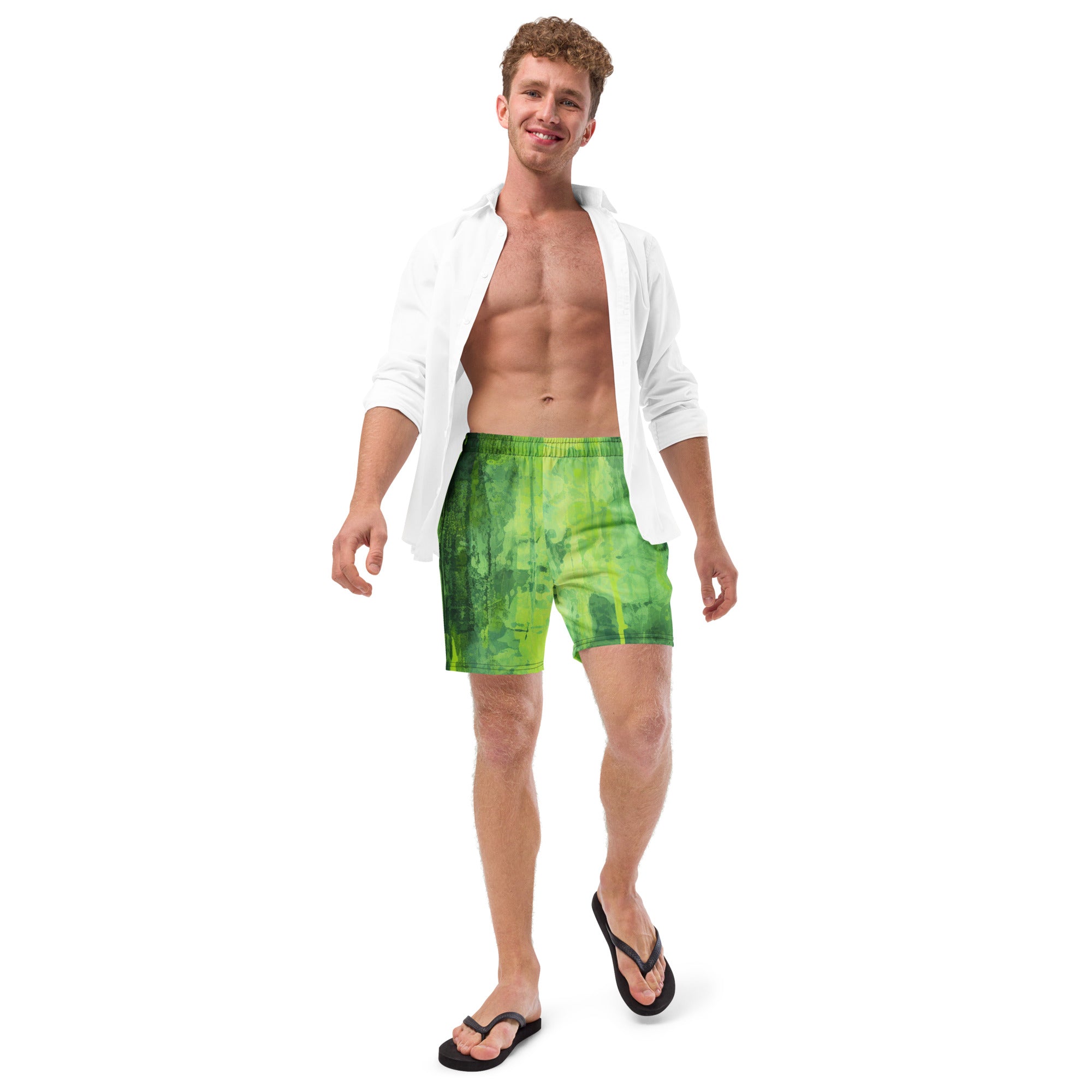 Green Screen Swim Trunks | Bold Color Block Boardshorts for Men - Caster Coast