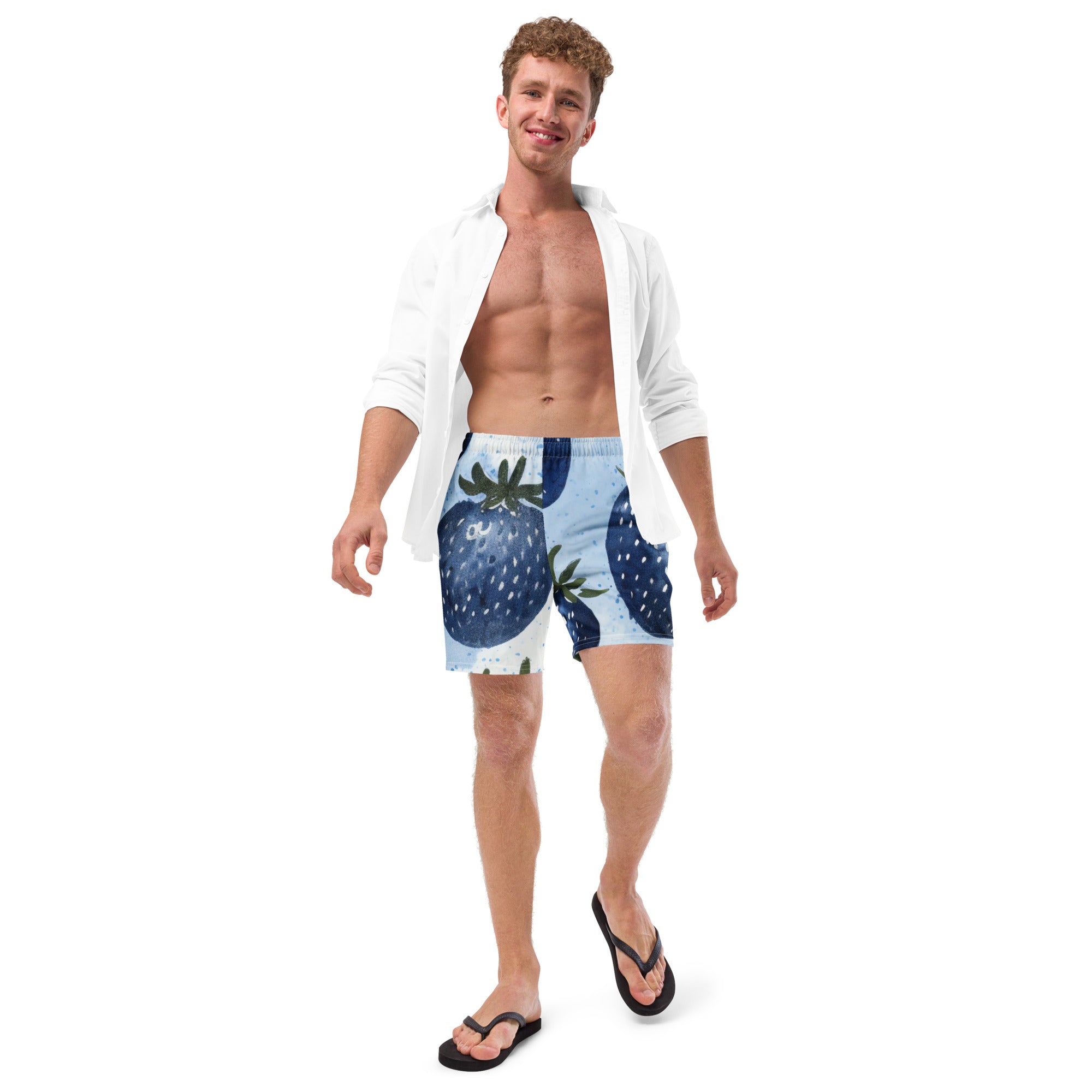 Blue Strawberries Swim Trunks | Quirky Fun Boardshorts for Men - Caster Coast