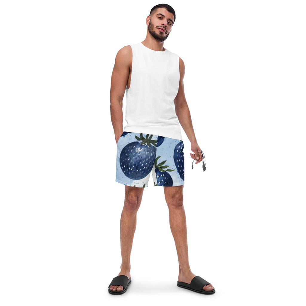 Blue Strawberries Swim Trunks | Quirky Fun Boardshorts for Men - Caster Coast