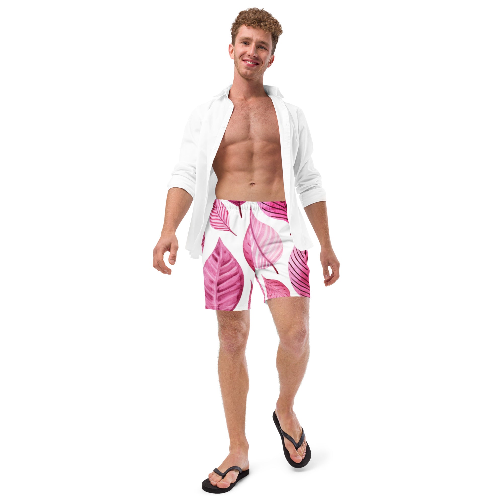 Pink Palm Swim Trunks | Tropical Boardshorts for Men - Caster Coast