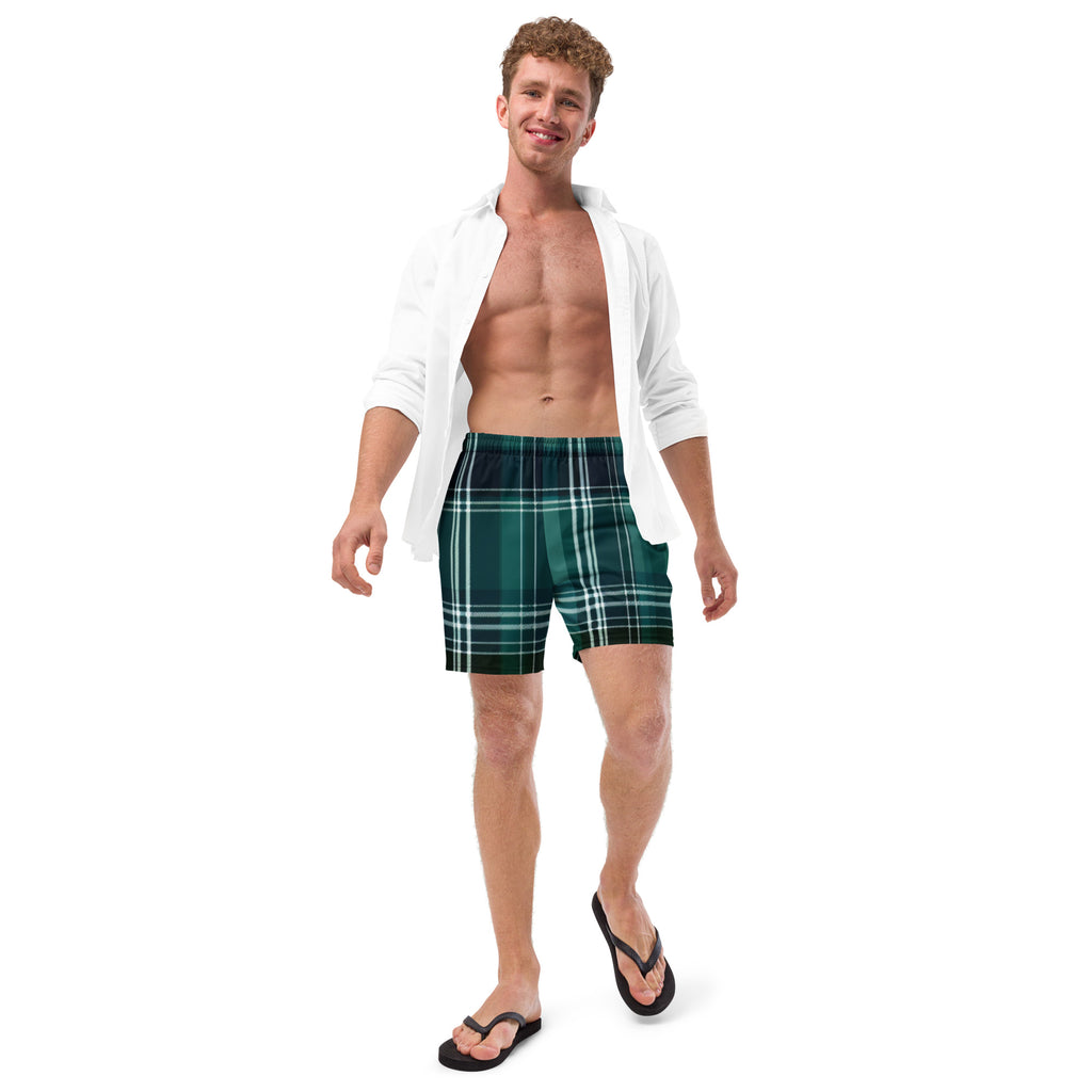 Forest Tartan Swim Trunks | Plaid Pattern Boardshorts for Men - Caster Coast