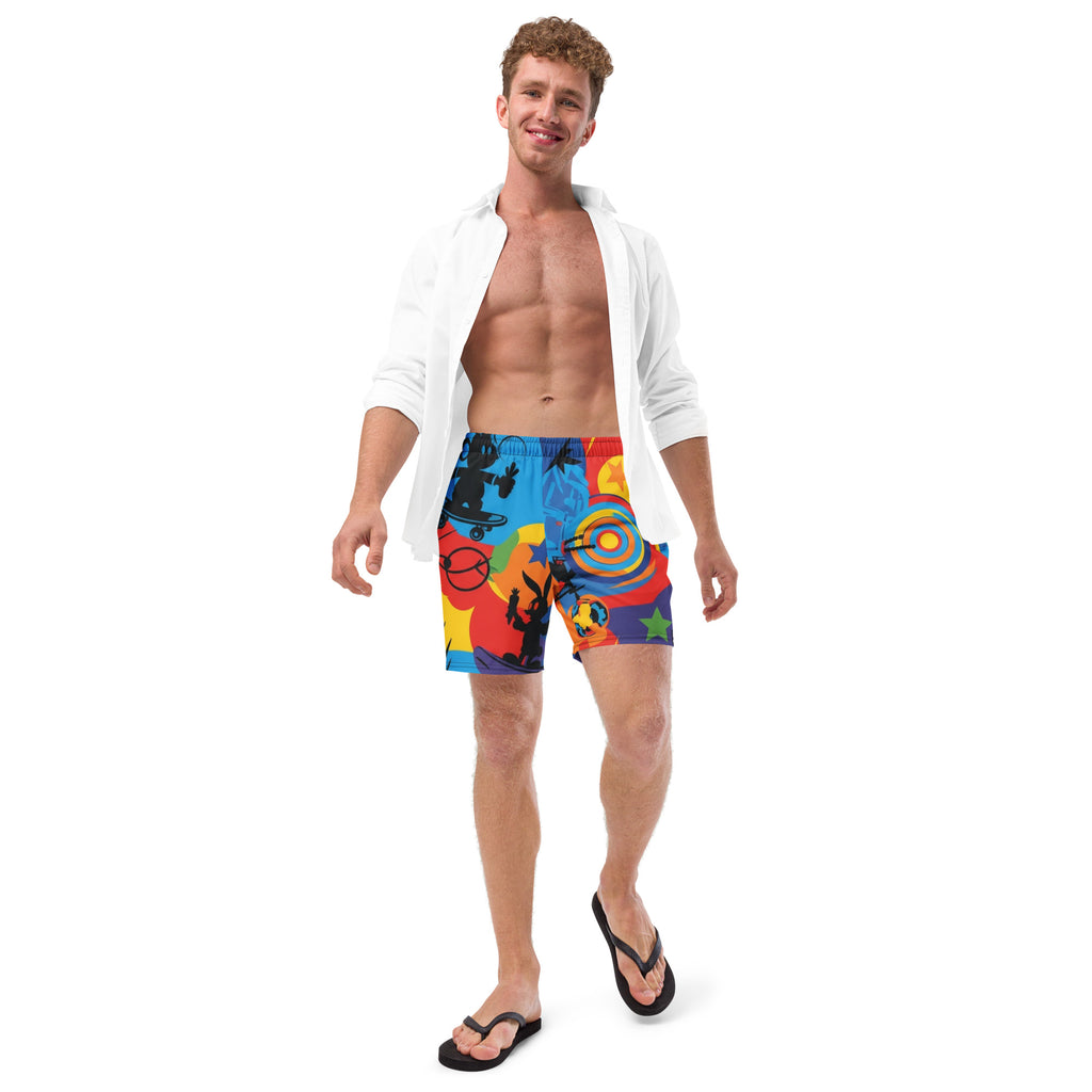 Cartoon Friends Retro Swim Trunks | Men's 80s & 90s Character Boardshorts - Caster Coast