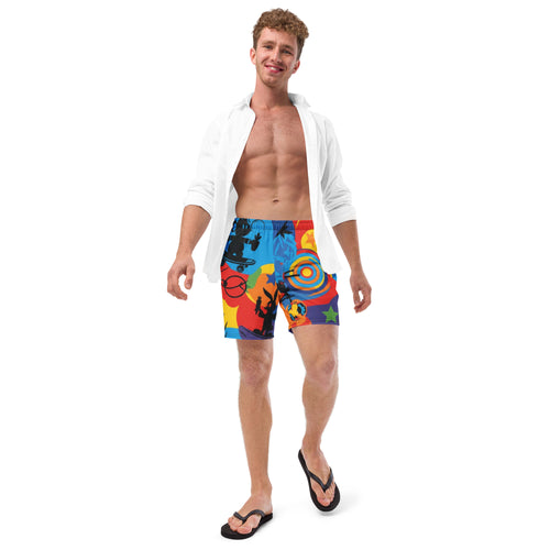 Cartoon Friends Retro Swim Trunks | Men's 80s & 90s Character Boardshorts - Caster Coast