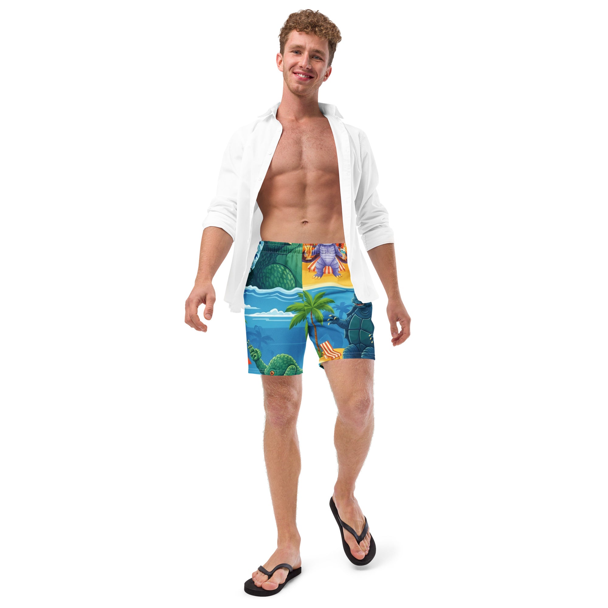 King of the Monsters Beach Party Boardshorts | Funny Godzilla Swimwear - Caster Coast