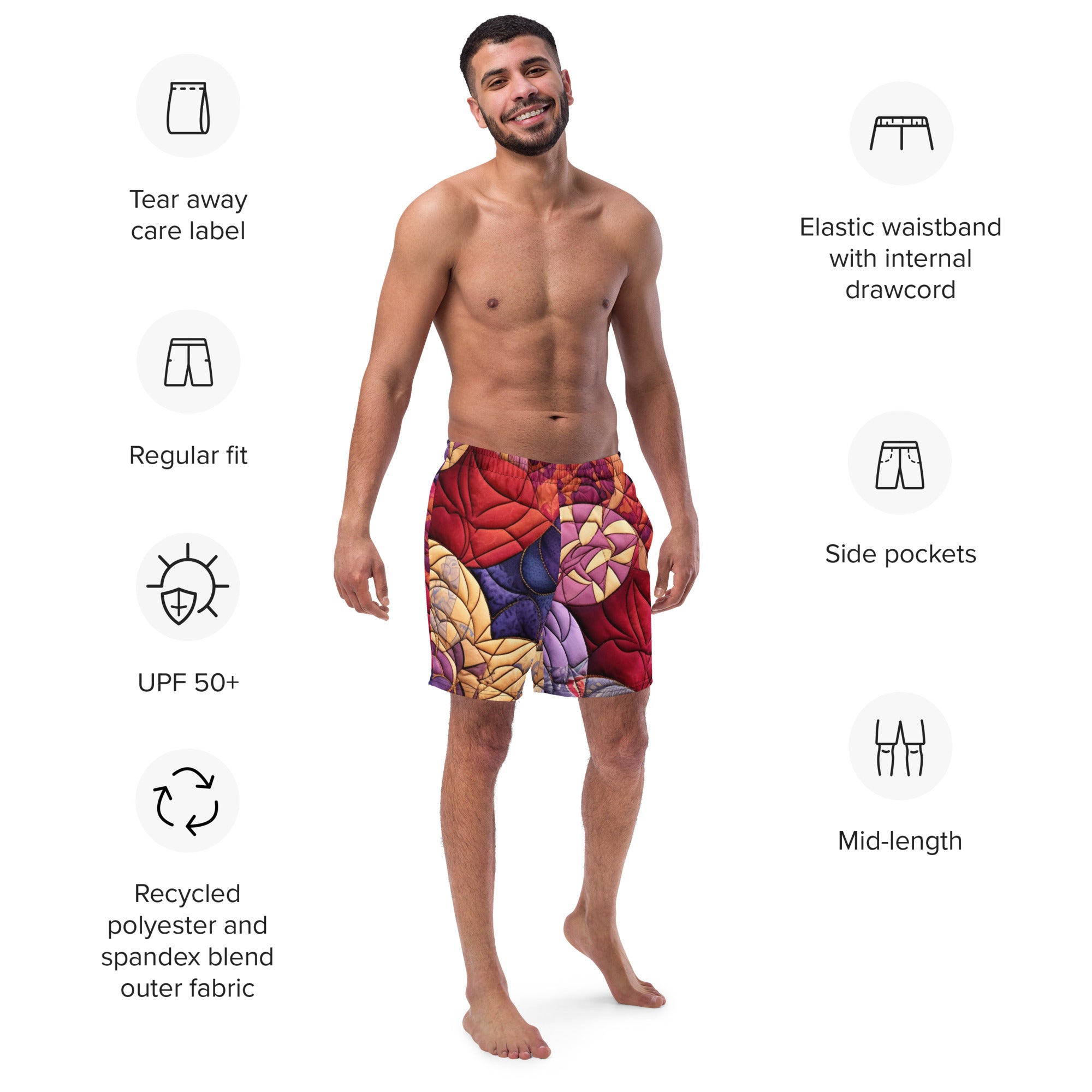Grandma's Quilt Swim Trunks | Cozy Pattern Boardshorts for Men - Caster Coast