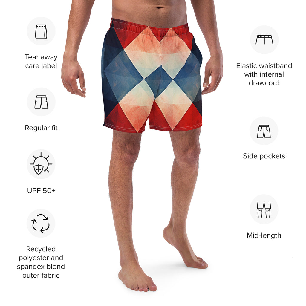 Mr. Argyle Swim Trunks | Classic Pattern Boardshorts for Men - Caster Coast