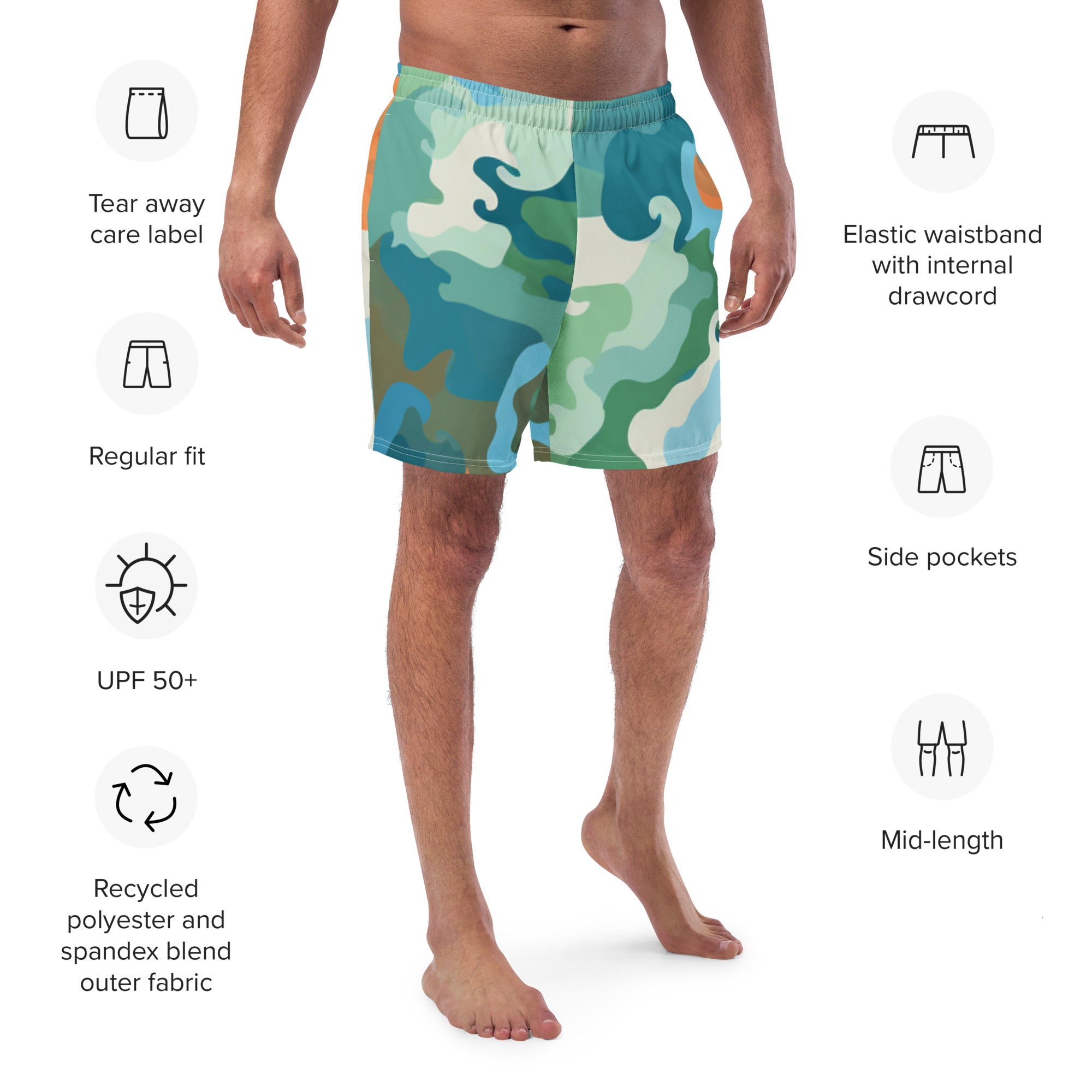 Summer Camouflage Swim Trunks | Tropical Camo Boardshorts for Men - Caster Coast