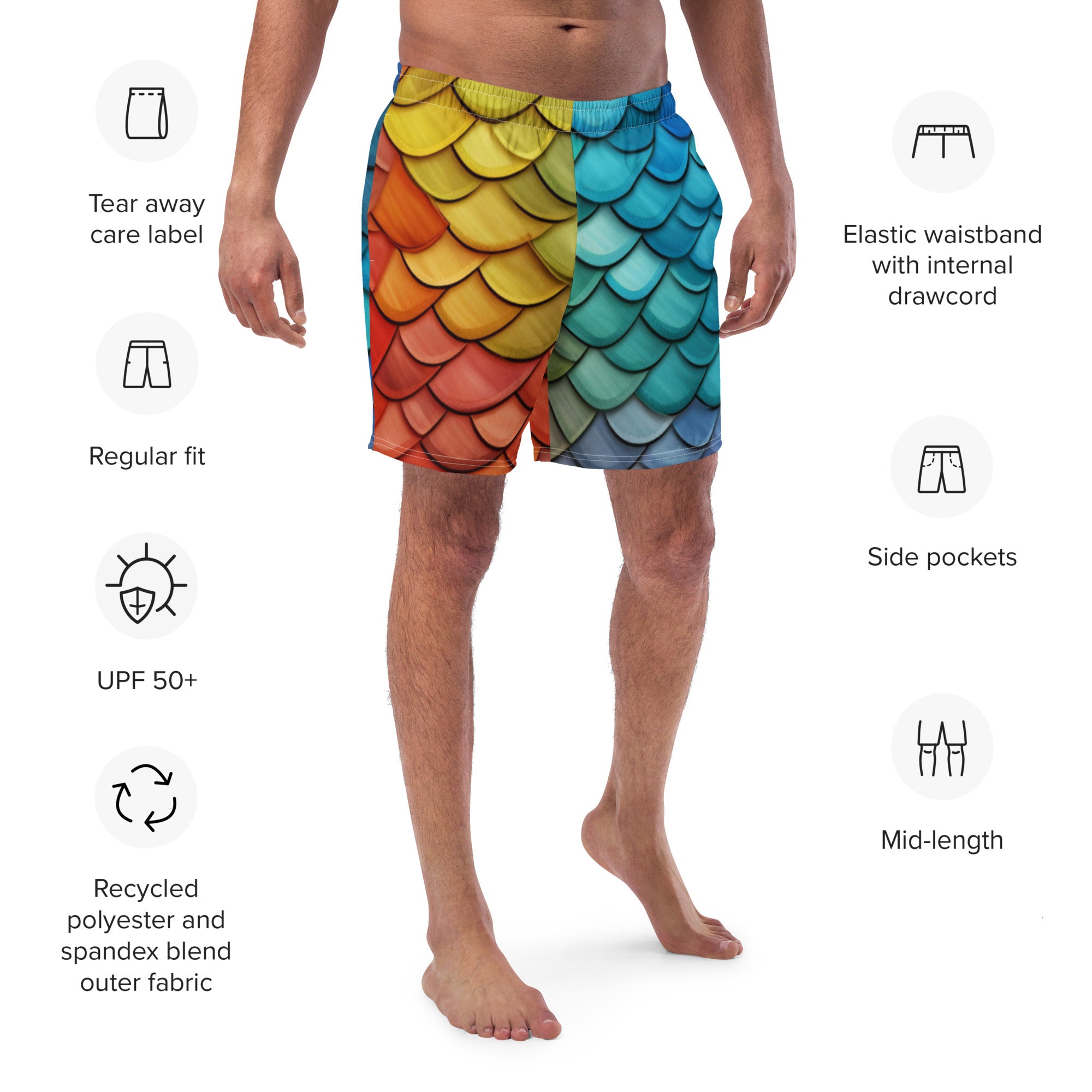 Dragon Scales Swim Trunks | Fantasy Reptile Boardshorts for Men - Caster Coast
