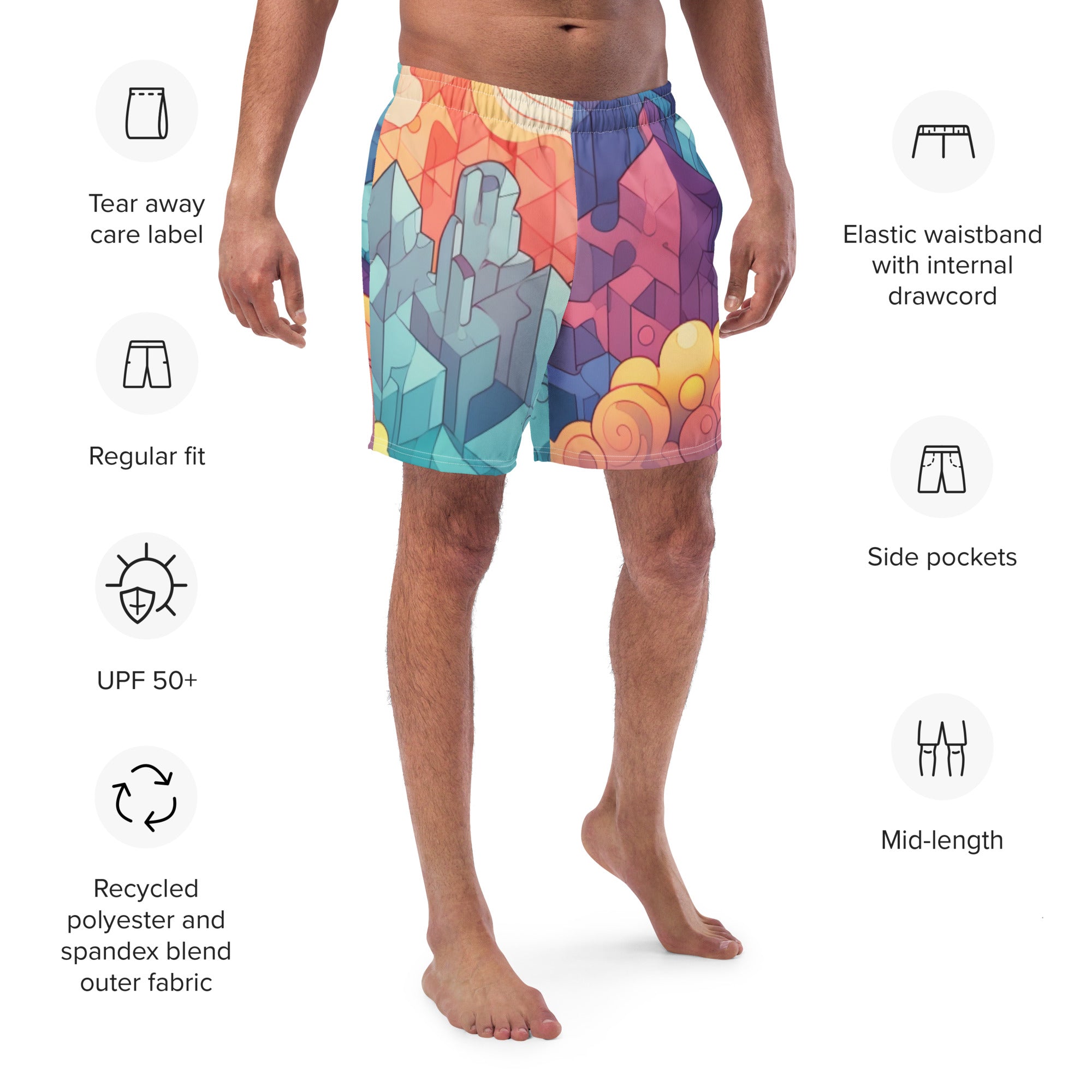 Crystal Cave Swim Trunks | Fantasy Gemstone Boardshorts for Men - Caster Coast