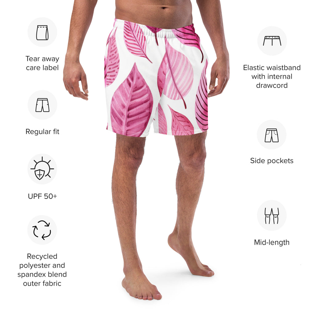 Pink Palm Swim Trunks | Tropical Boardshorts for Men - Caster Coast