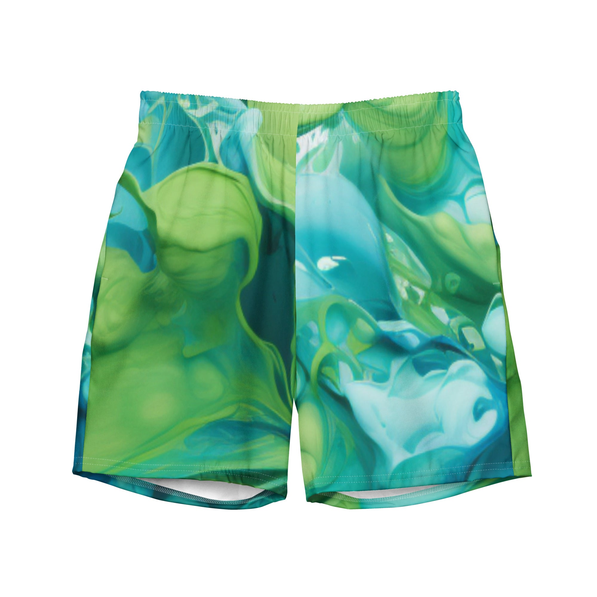 Abstract Blue Green Paint Swim Trunks | Artistic Boardshorts for Men - Caster Coast