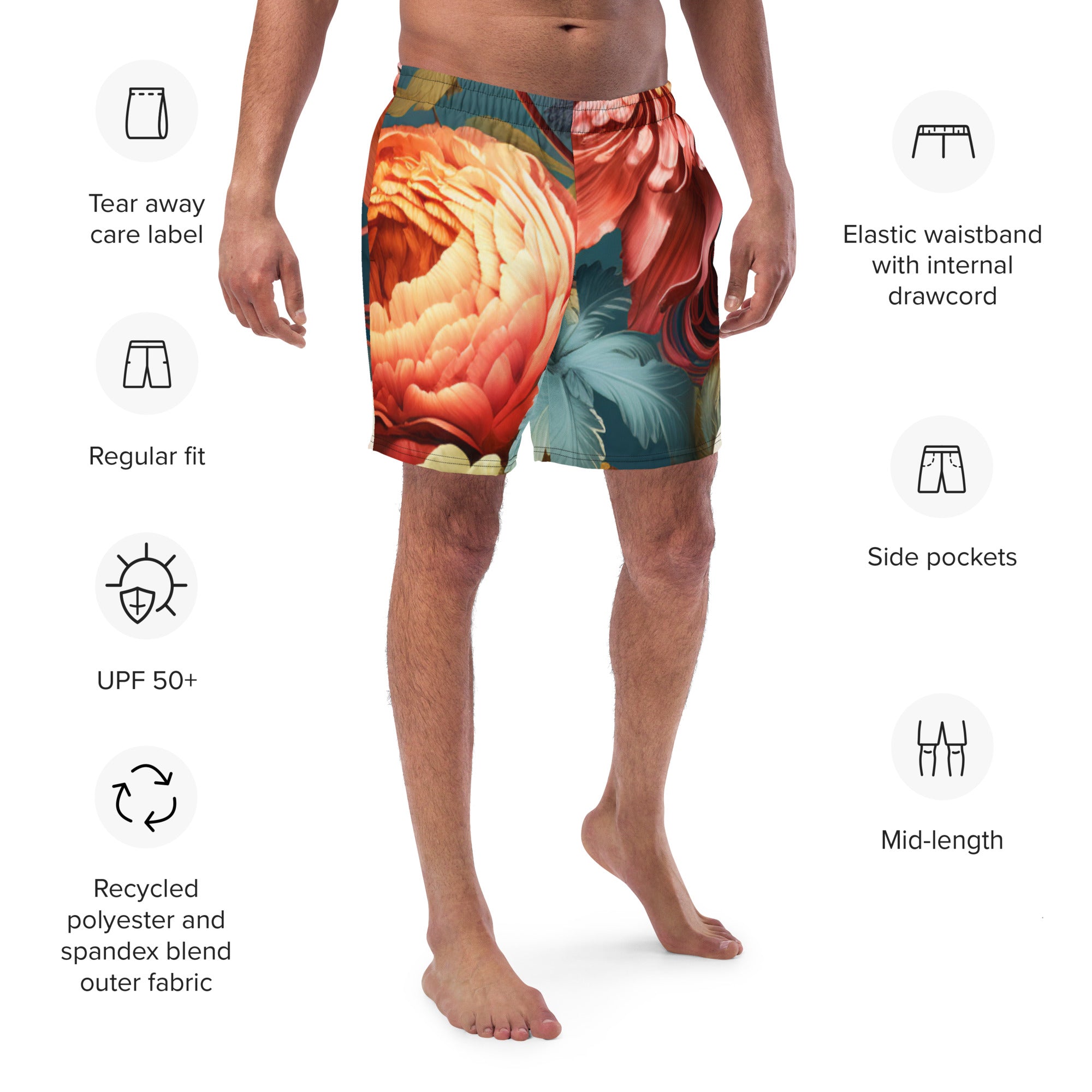 Flashy Floral Swim Trunks | Bold Tropical Boardshorts for Men - Caster Coast