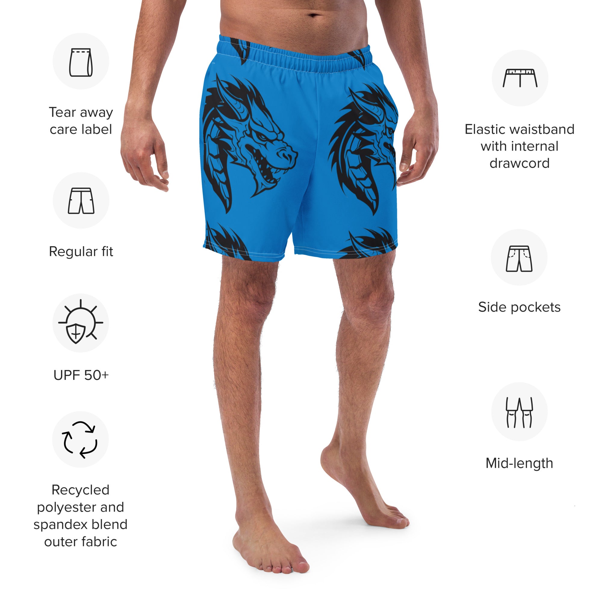 Blue Dragon Swim Trunks | Fantasy Dragon Boardshorts for Men - Caster Coast