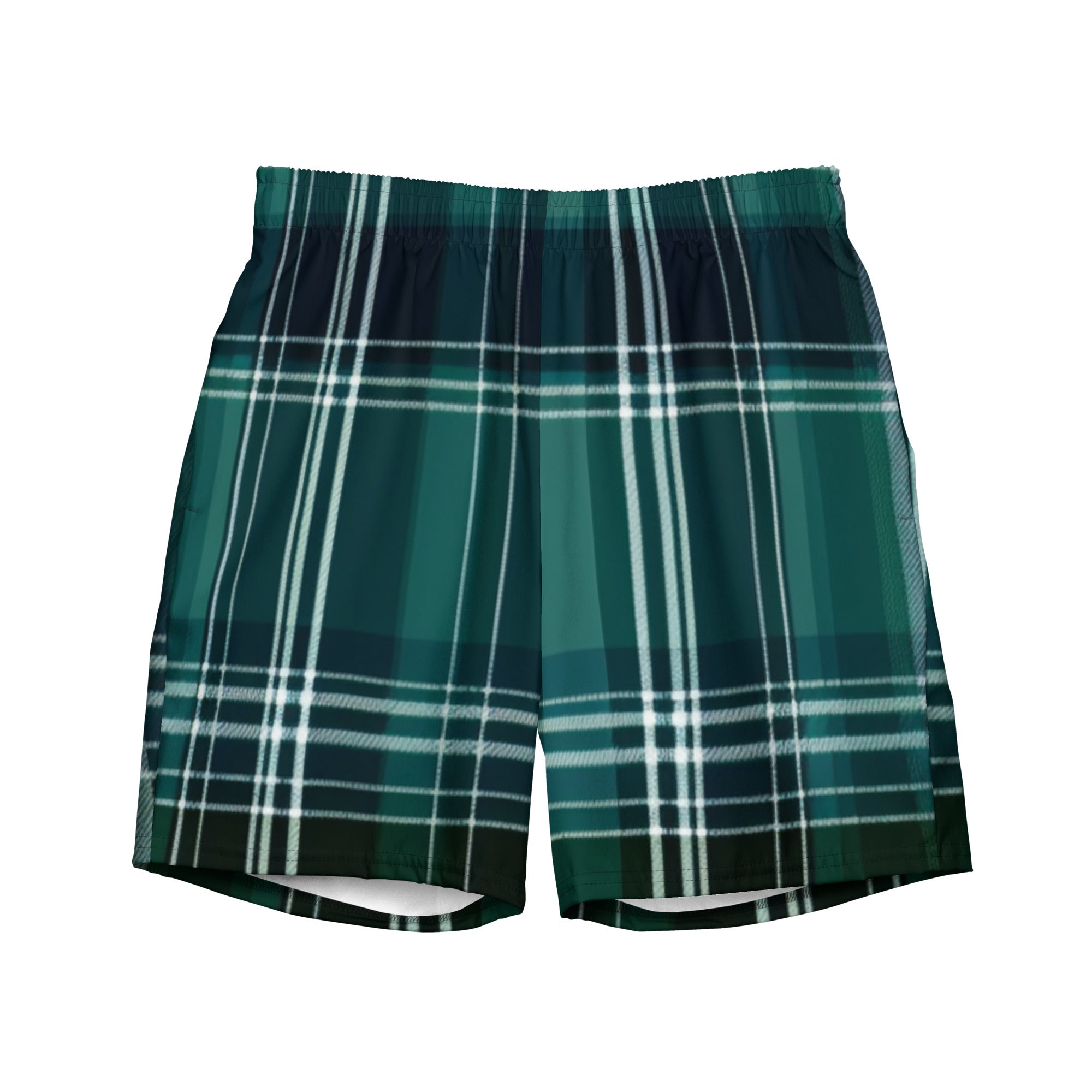 Forest Tartan Swim Trunks | Plaid Pattern Boardshorts for Men - Caster Coast