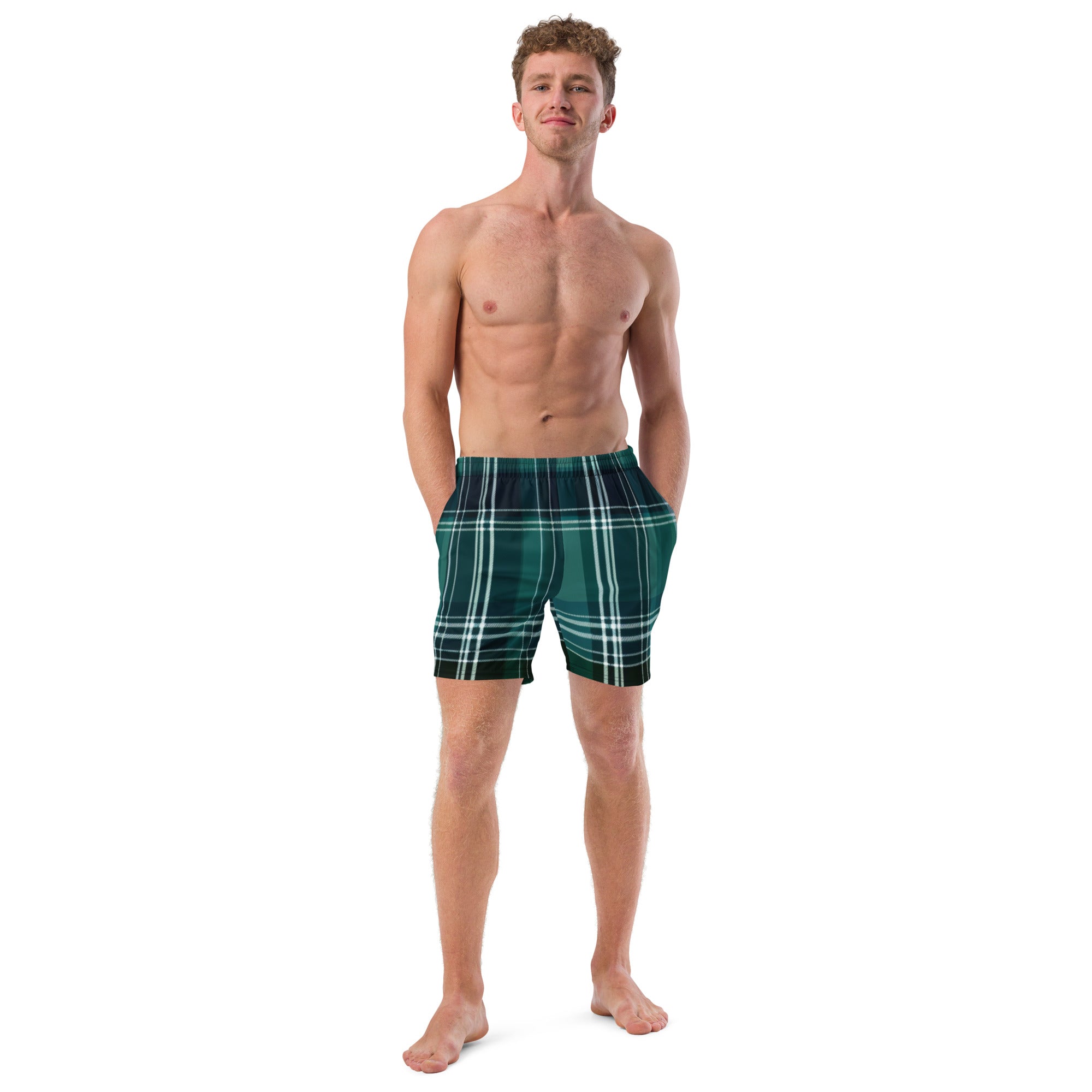 Forest Tartan Swim Trunks | Plaid Pattern Boardshorts for Men - Caster Coast