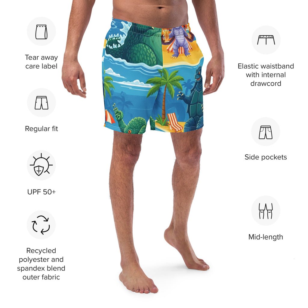 King of the Monsters Beach Party Boardshorts | Funny Godzilla Swimwear - Caster Coast