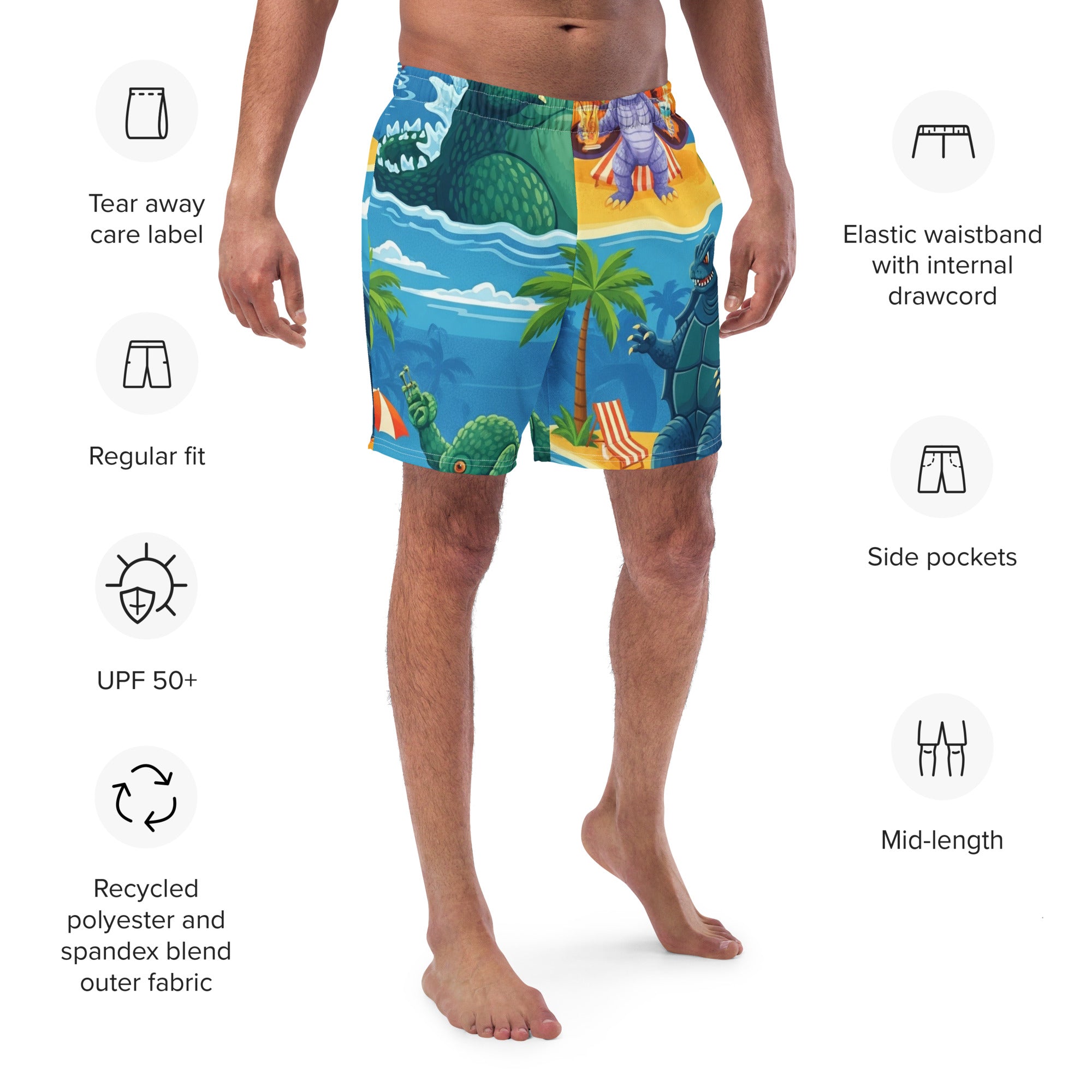 King of the Monsters Beach Party Boardshorts | Funny Godzilla Swimwear - Caster Coast