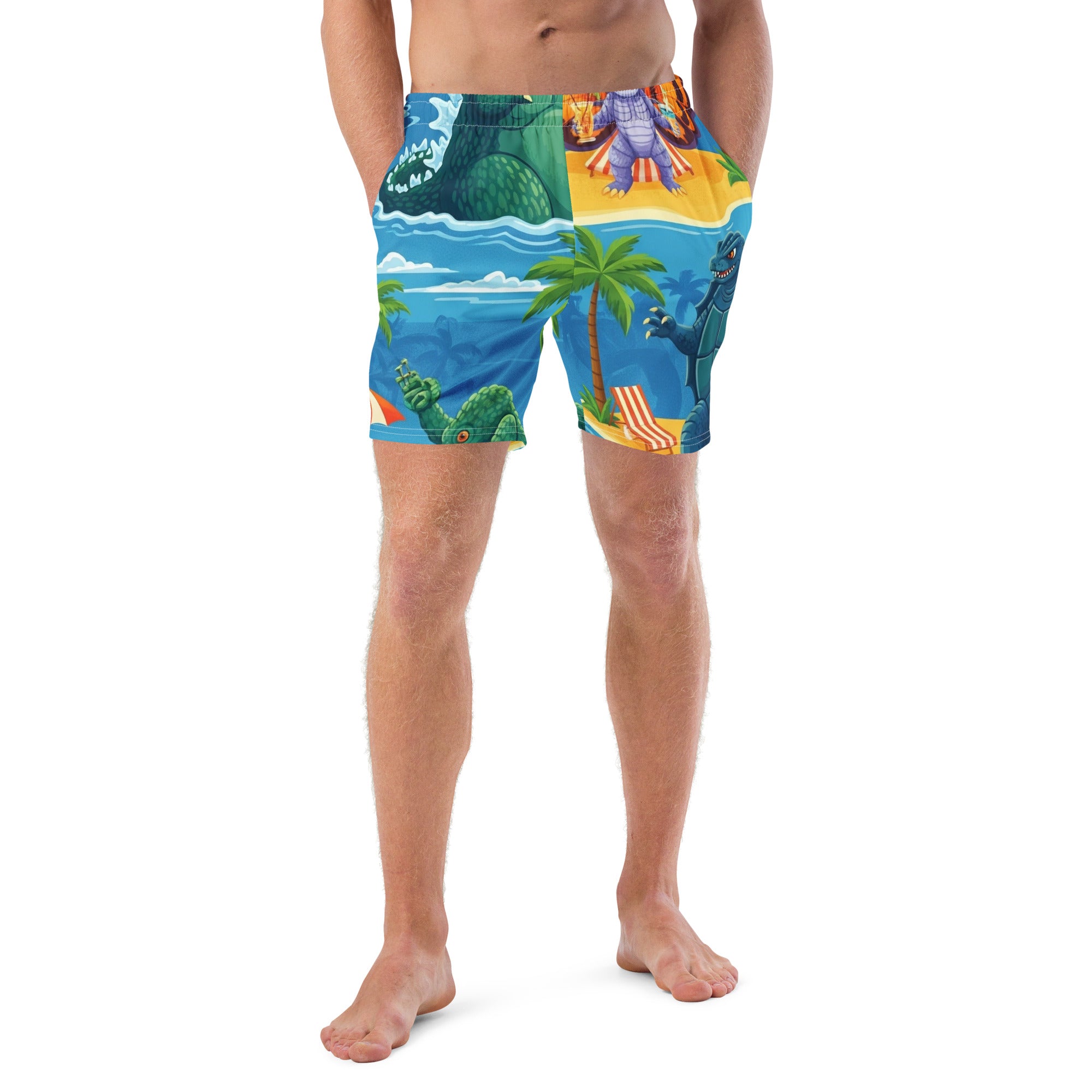 King of the Monsters Beach Party Boardshorts | Funny Godzilla Swimwear - Caster Coast