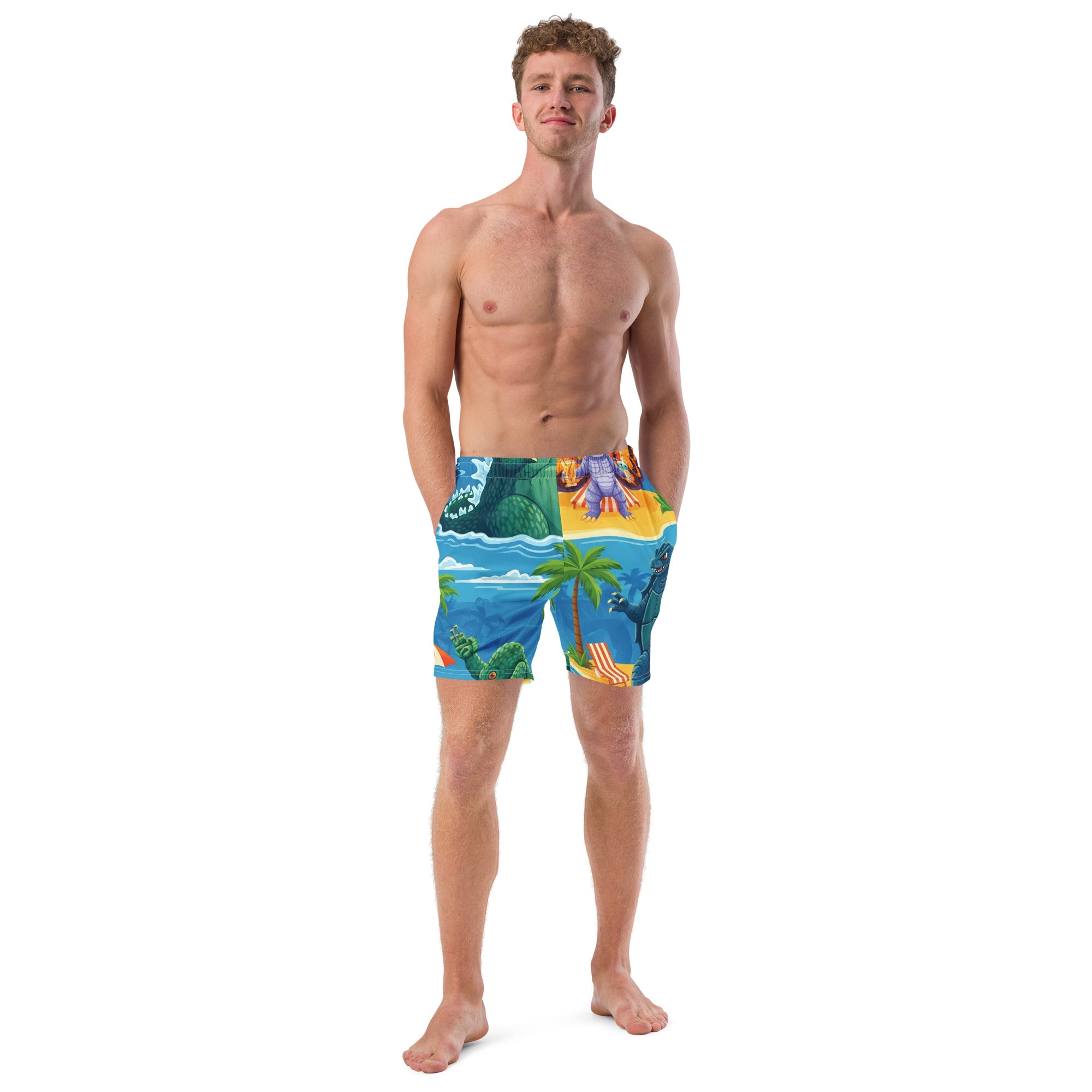 King of the Monsters Beach Party Boardshorts | Funny Godzilla Swimwear - Caster Coast