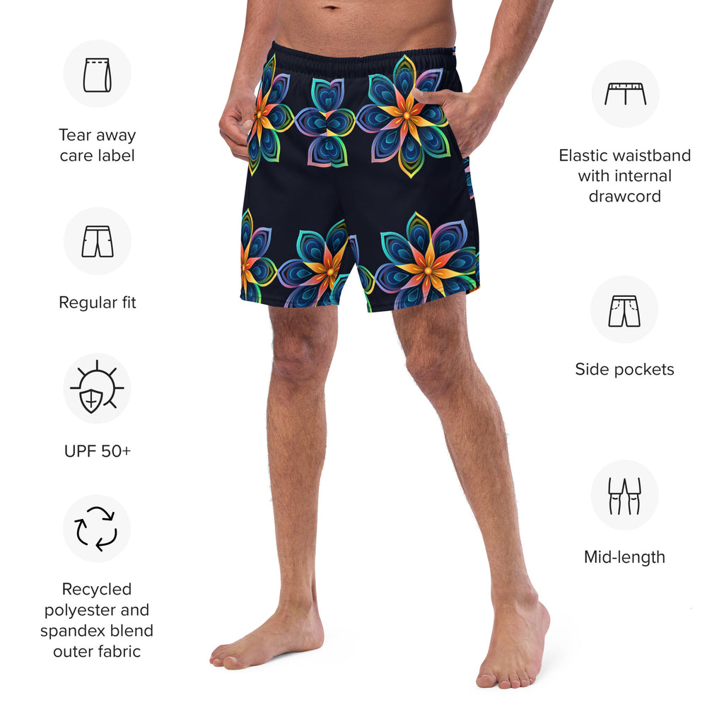 Flower Fun Swim Trunks | Colorful Floral Boardshorts for Men - Caster Coast