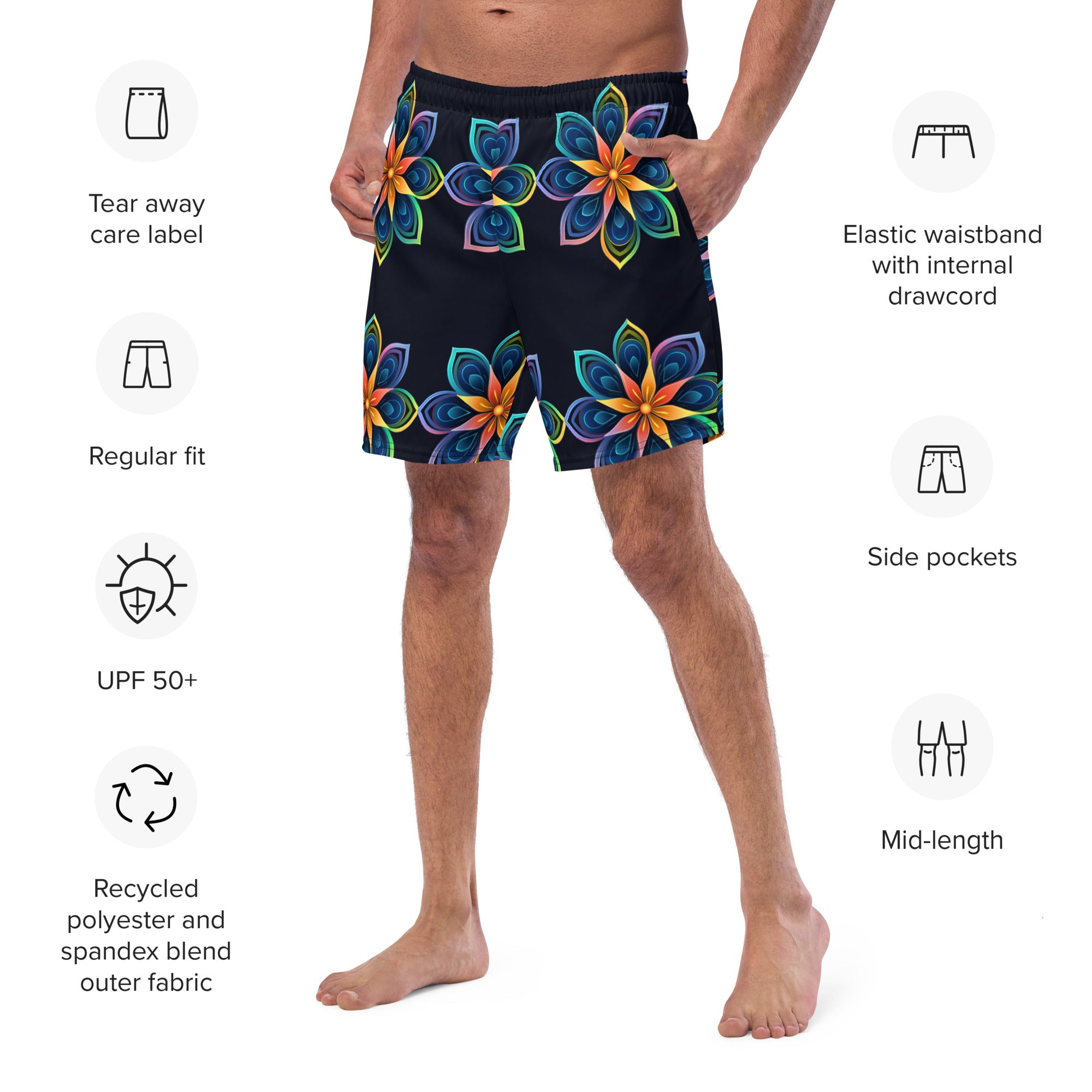 Flower Fun Swim Trunks | Colorful Floral Boardshorts for Men - Caster Coast