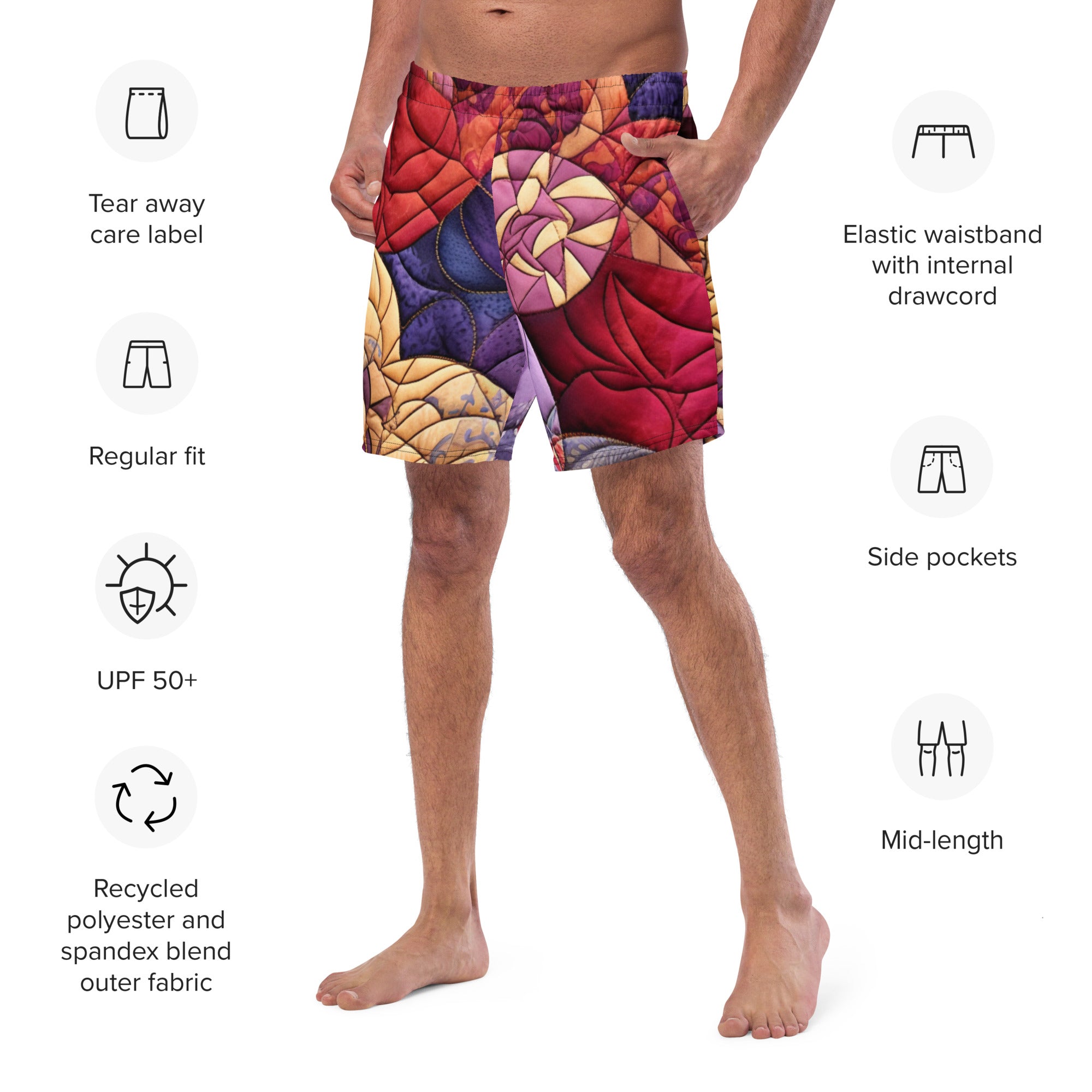 Grandma's Quilt Swim Trunks | Cozy Pattern Boardshorts for Men - Caster Coast