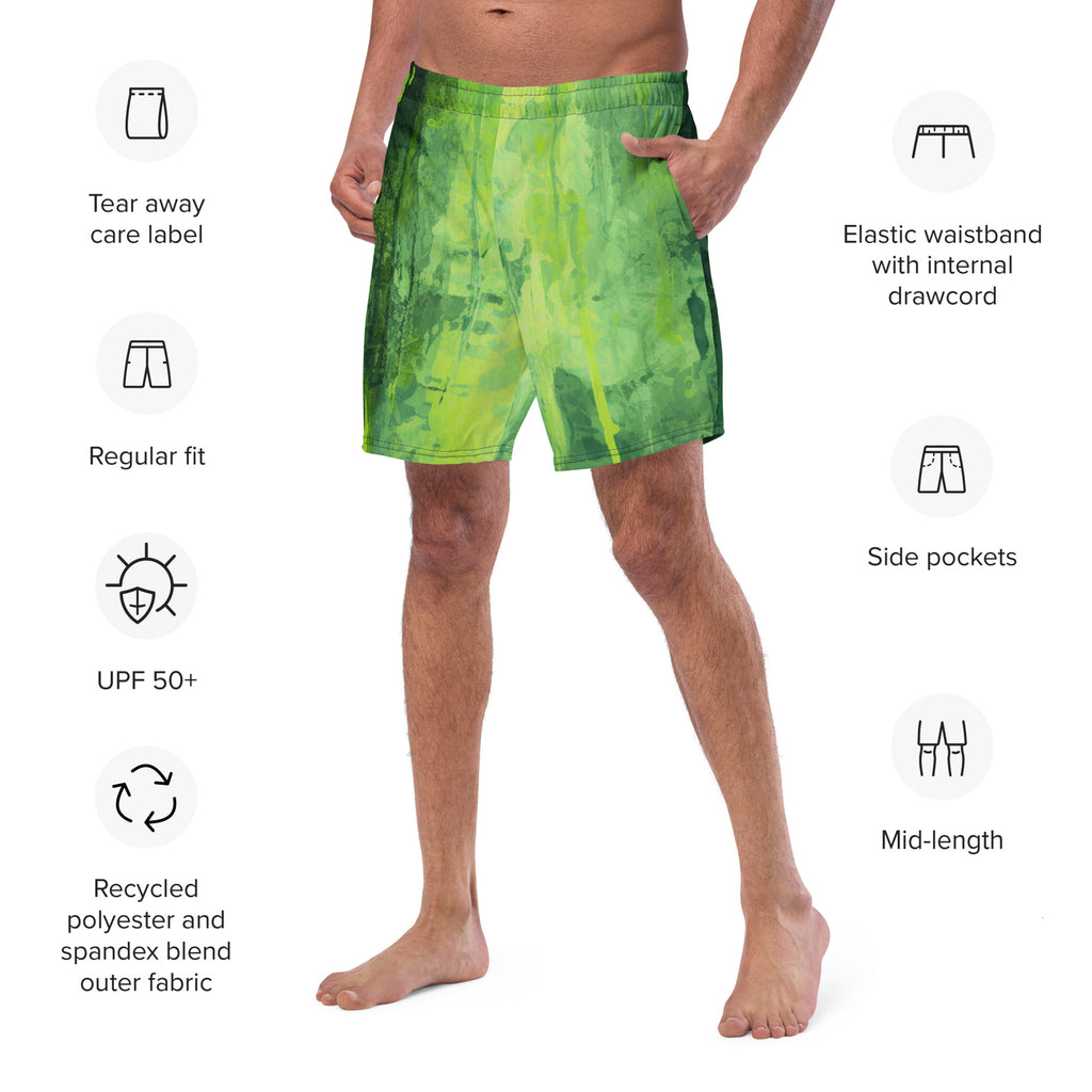 Green Screen Swim Trunks | Bold Color Block Boardshorts for Men - Caster Coast