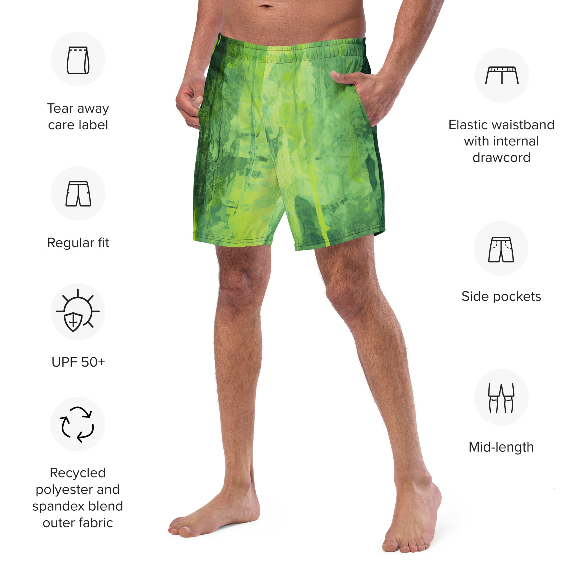 Green Screen Swim Trunks | Bold Color Block Boardshorts for Men - Caster Coast