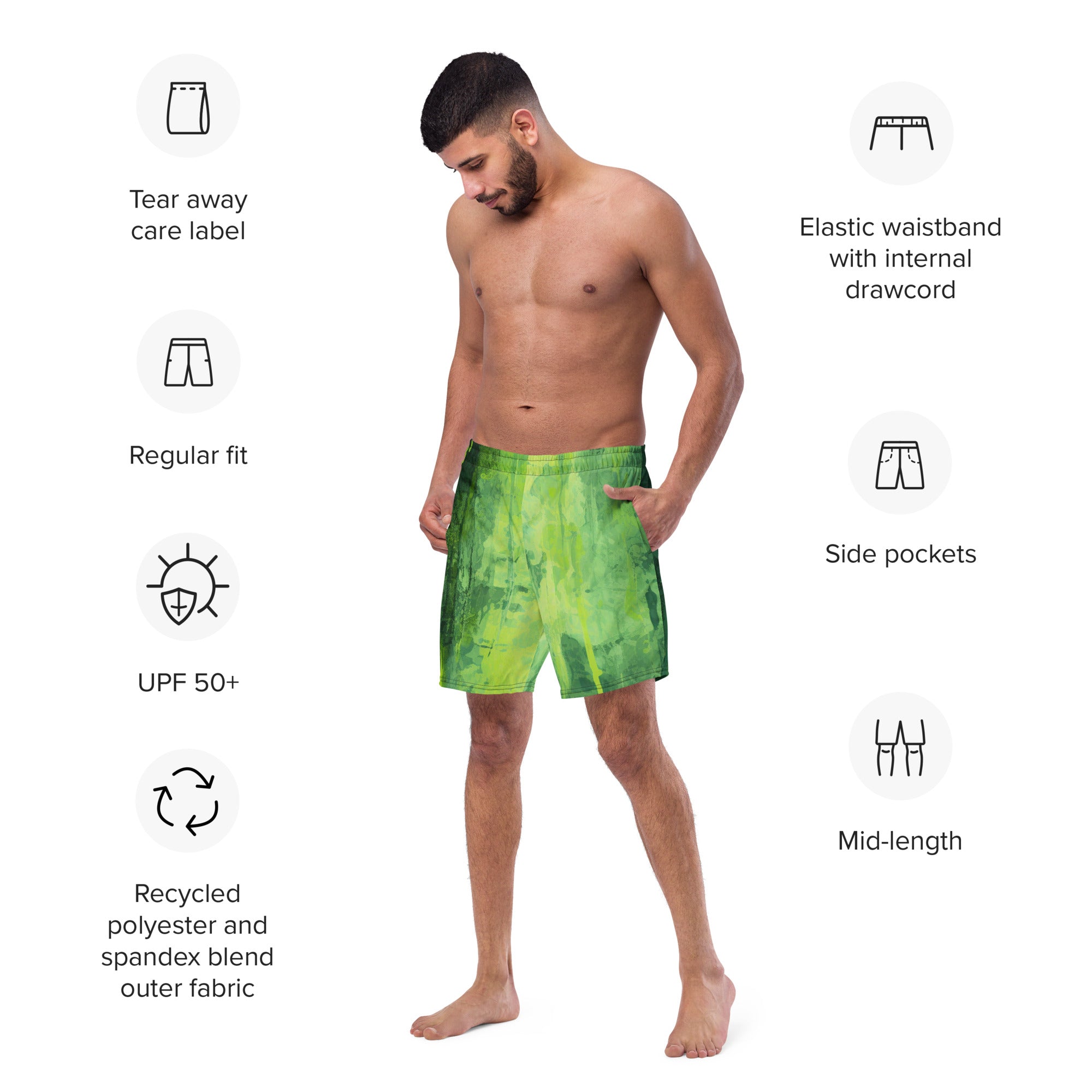 Green Screen Swim Trunks | Bold Color Block Boardshorts for Men - Caster Coast