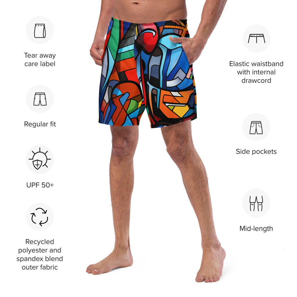 Abstract Heroes Swim Trunks | Superhero Art Boardshorts for Men - Caster Coast