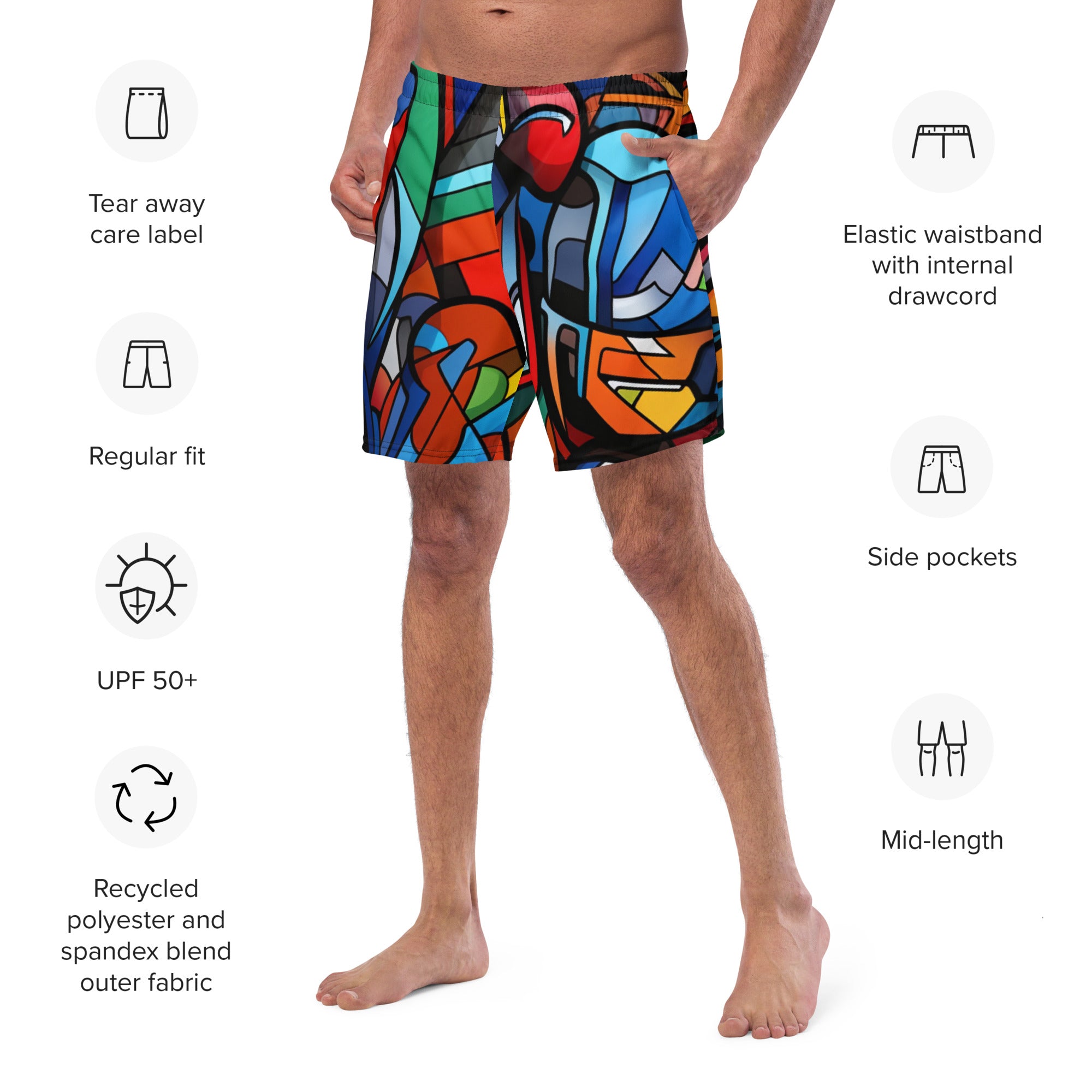 Abstract Heroes Swim Trunks | Superhero Art Boardshorts for Men - Caster Coast