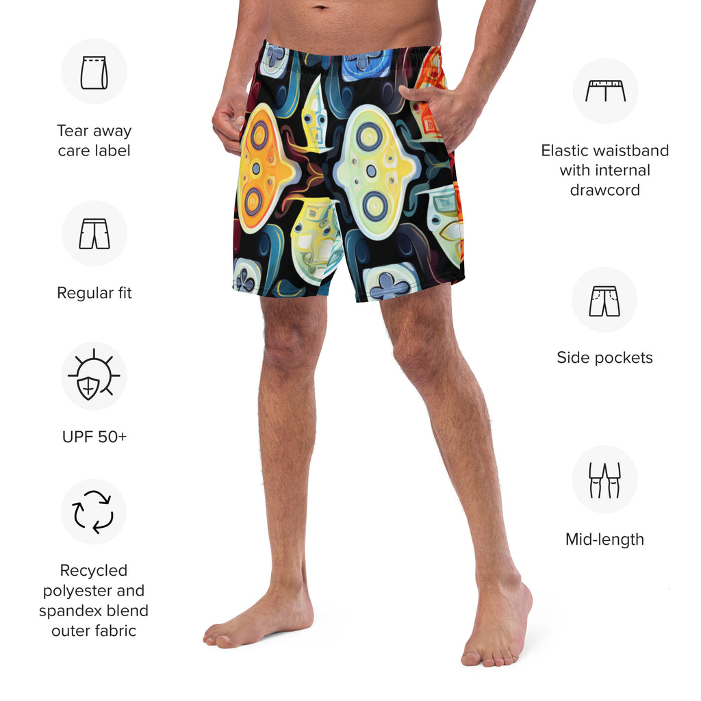 Abstract Gamer Swim Trunks | Gaming Art Boardshorts for Men - Caster Coast