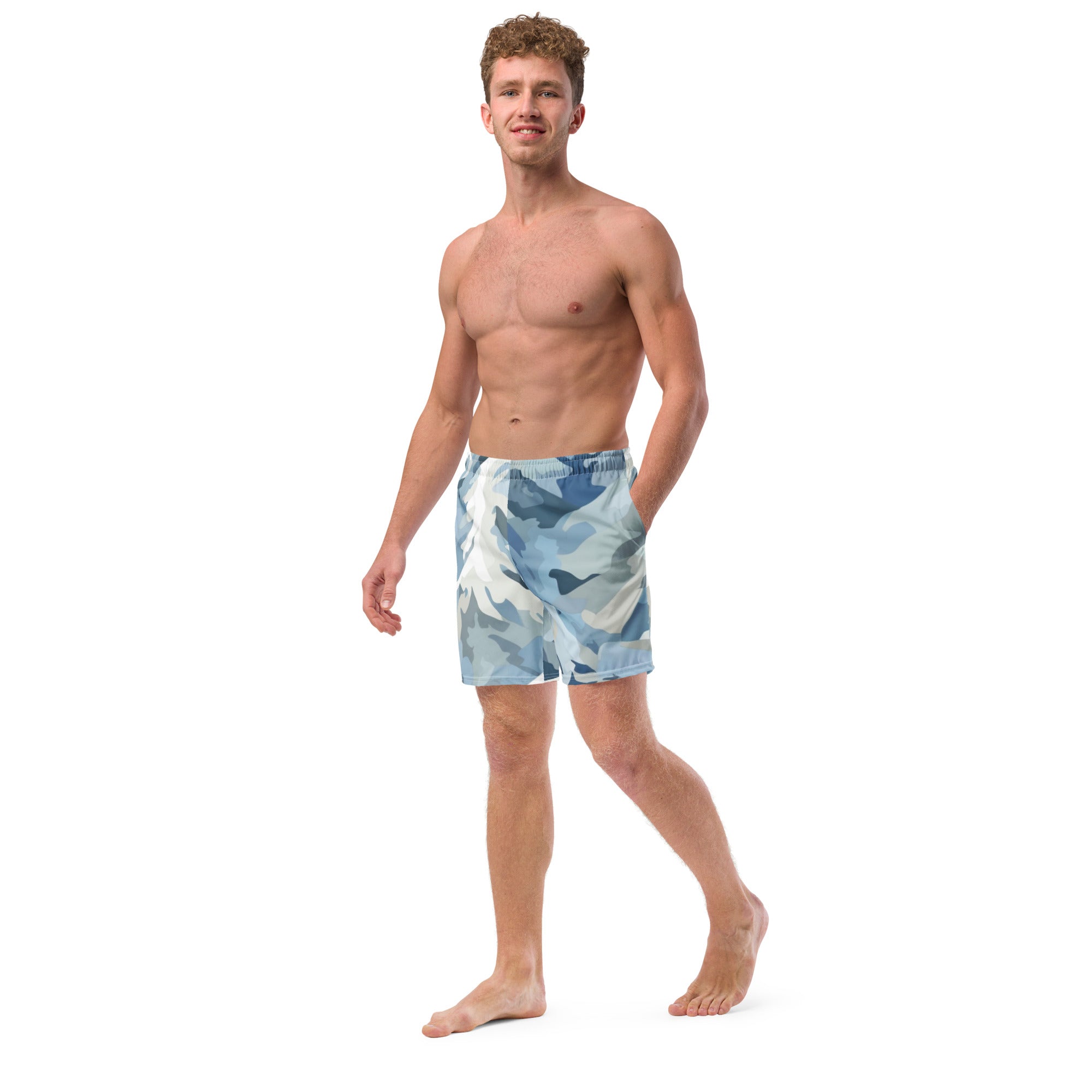 Winter Camo Swim Trunks | Arctic Camouflage Boardshorts for Men - Caster Coast