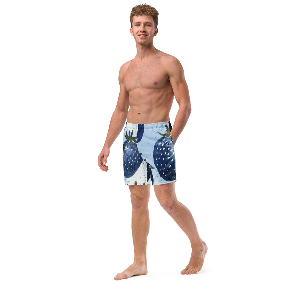 Blue Strawberries Swim Trunks | Quirky Fun Boardshorts for Men - Caster Coast