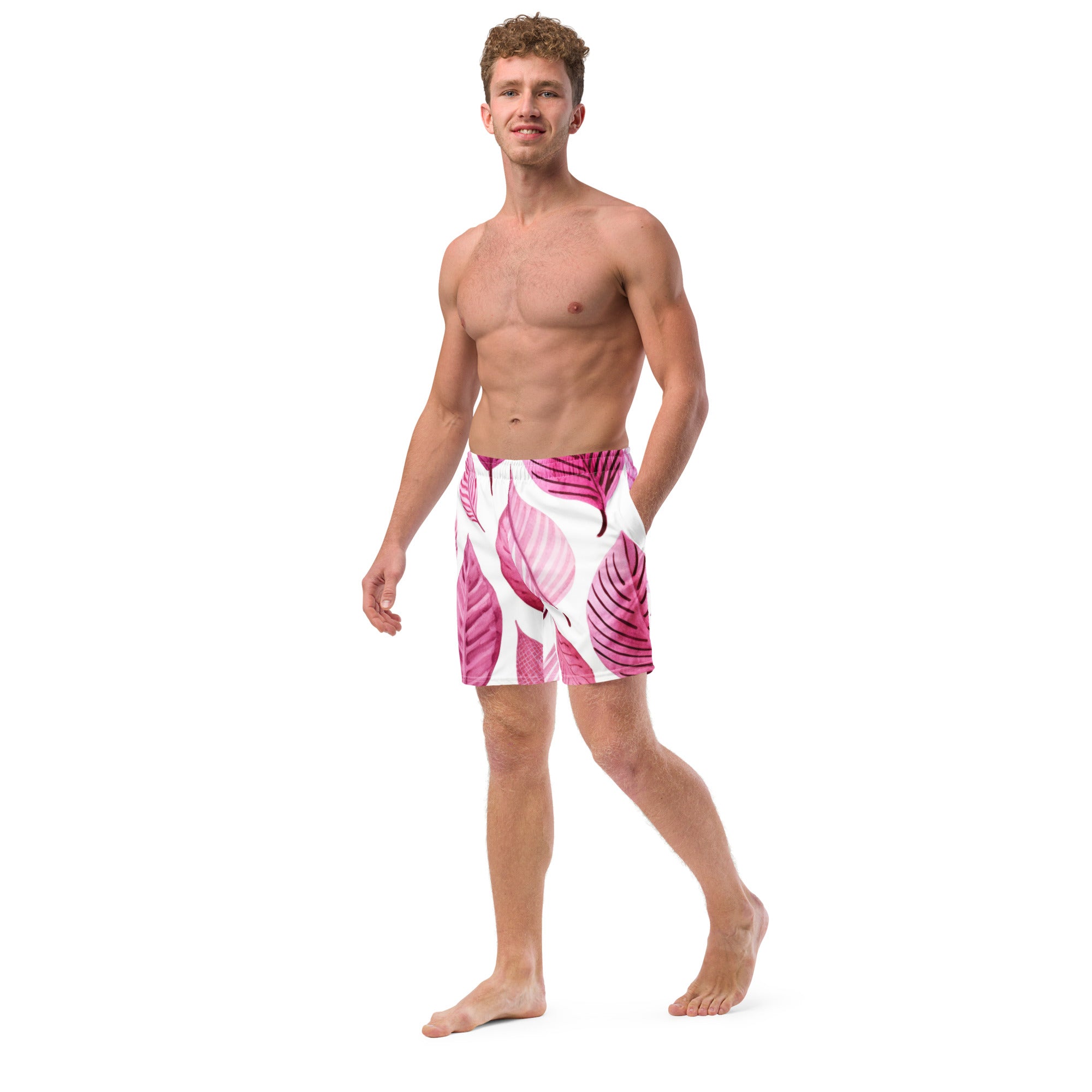 Pink Palm Swim Trunks | Tropical Boardshorts for Men - Caster Coast