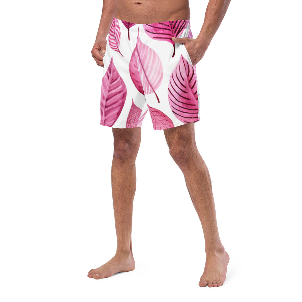 Pink Palm Swim Trunks | Tropical Boardshorts for Men - Caster Coast