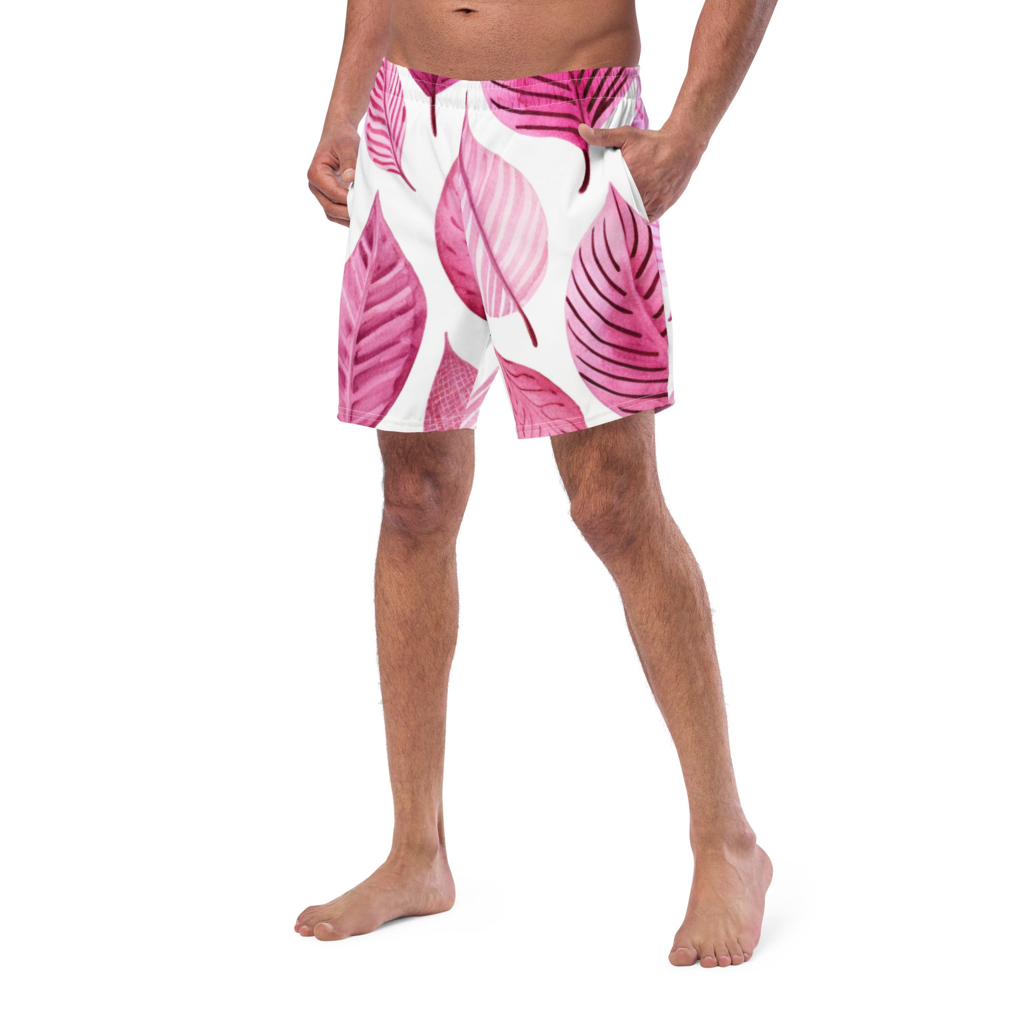 Pink Palm Swim Trunks | Tropical Boardshorts for Men - Caster Coast