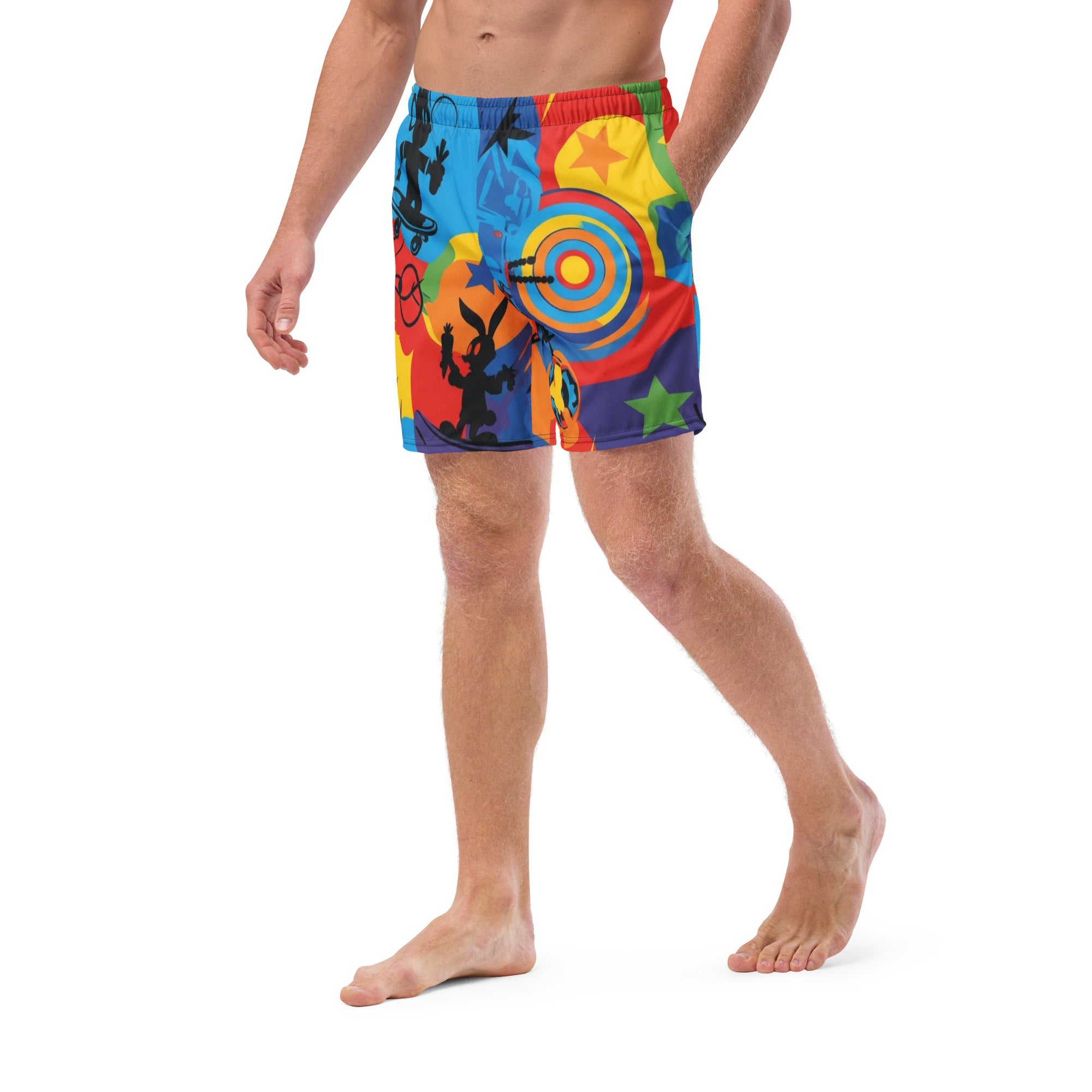 Cartoon Friends Retro Swim Trunks | Men's 80s & 90s Character Boardshorts - Caster Coast