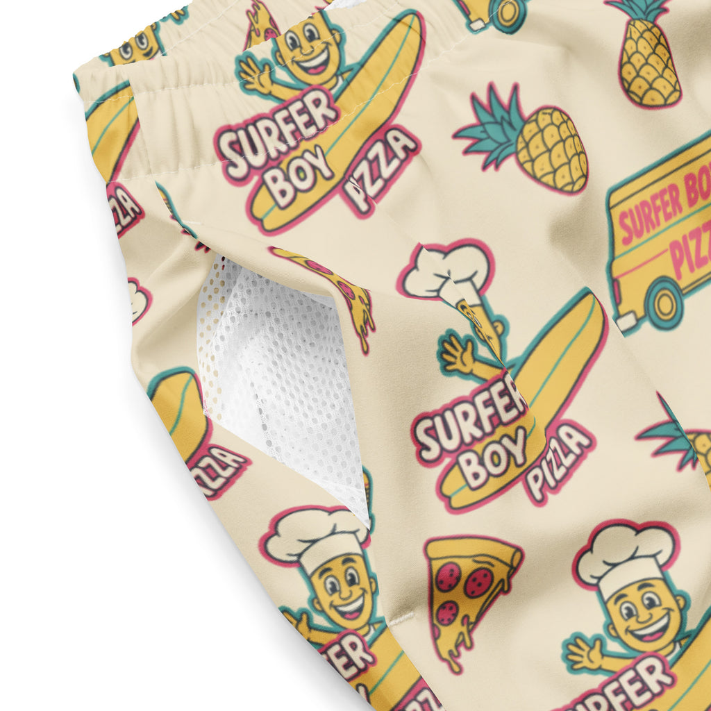 Surfer Boy Pizza Boardshorts | Funny Stranger Things Inspired Fan Gear - Caster Coast