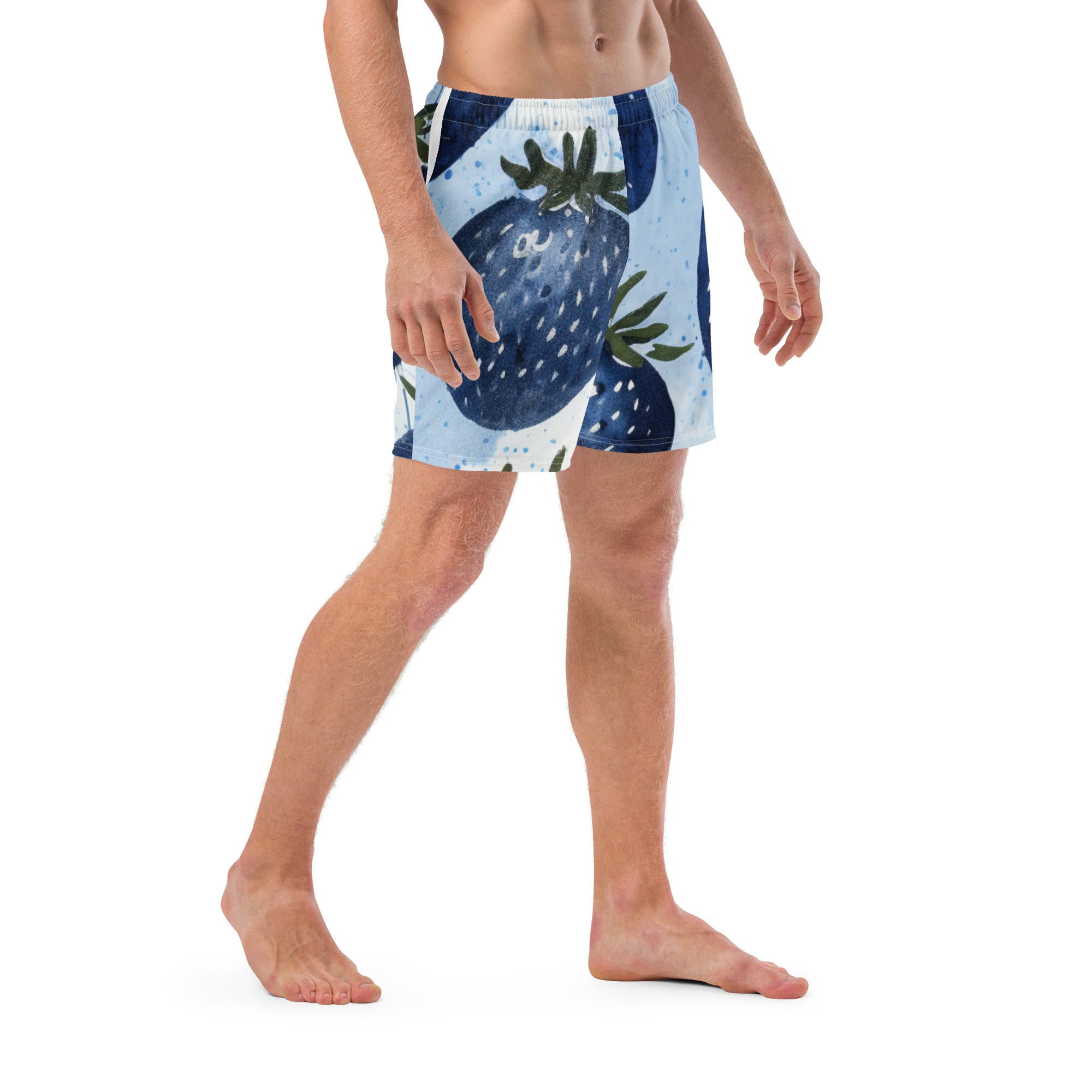 Blue Strawberries Swim Trunks | Quirky Fun Boardshorts for Men - Caster Coast