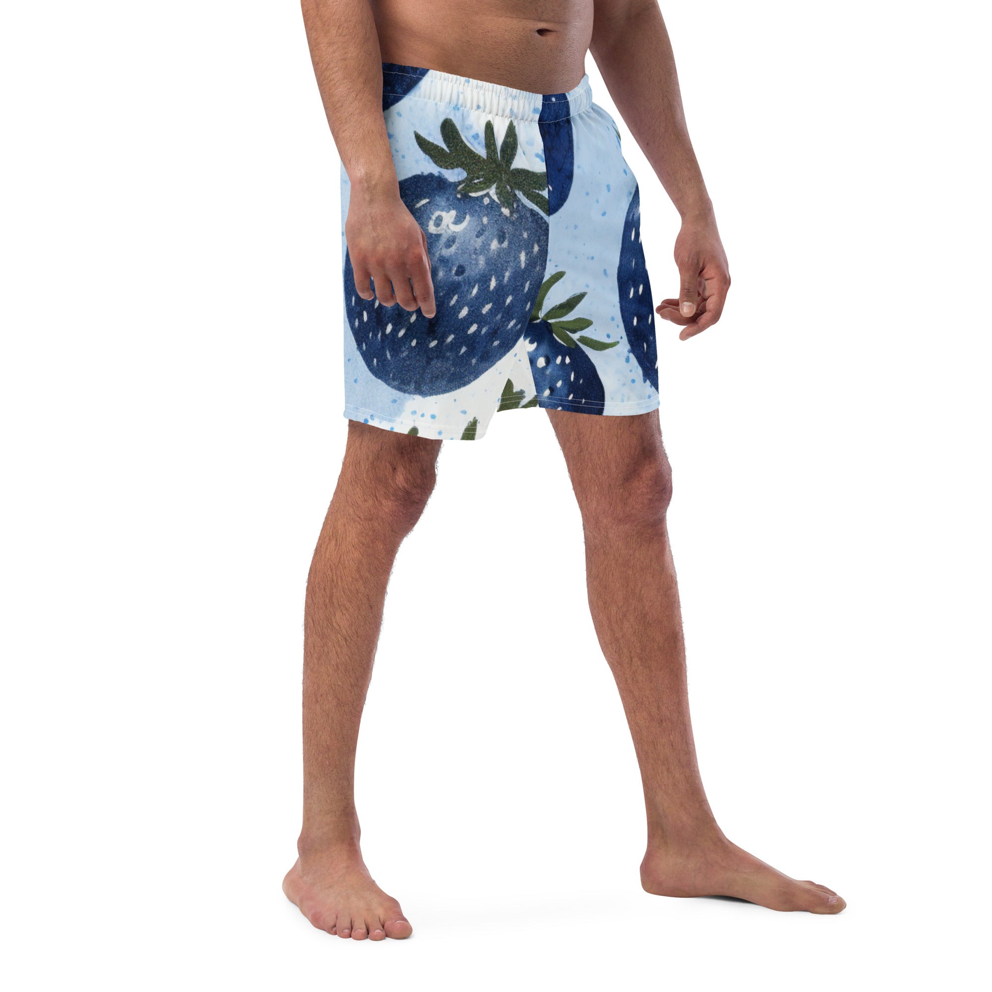 Blue Strawberries Swim Trunks | Quirky Fun Boardshorts for Men - Caster Coast